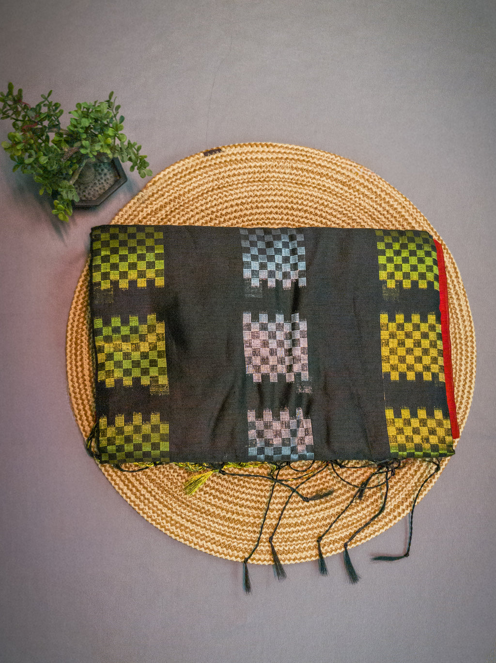 Red & Black Handloom Cotton Saree