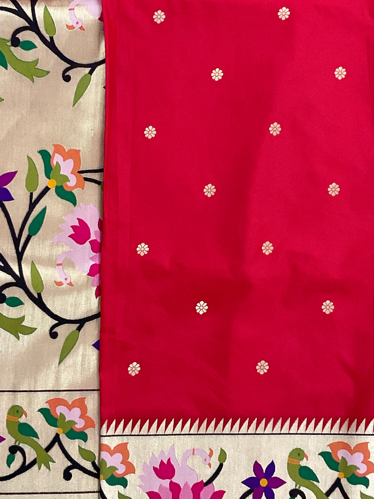 Red Paithani silk saree body weave