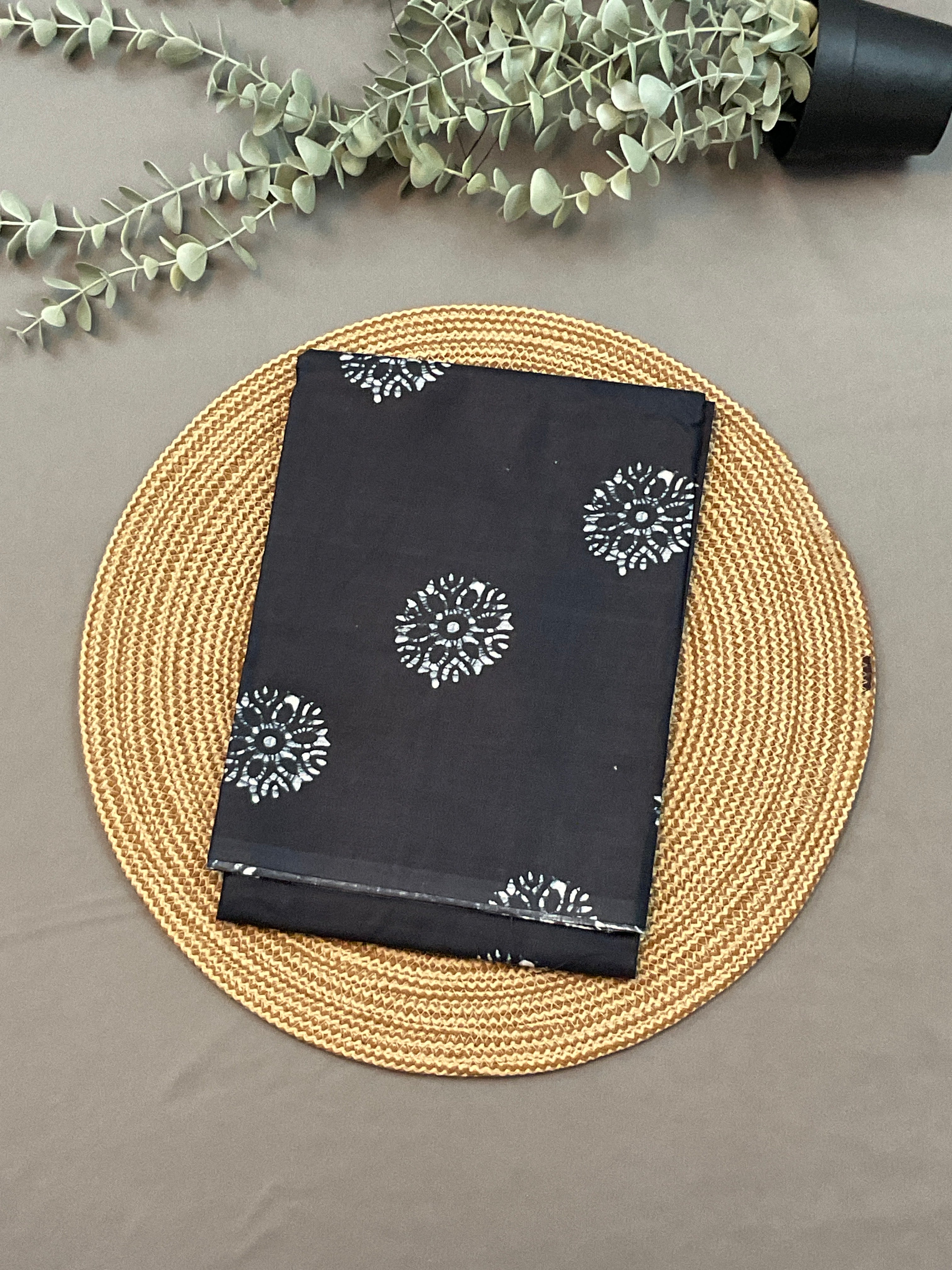 Navy Blue Hand Batik Print Cotton Dress Material – Unstitched 3-Piece Suit