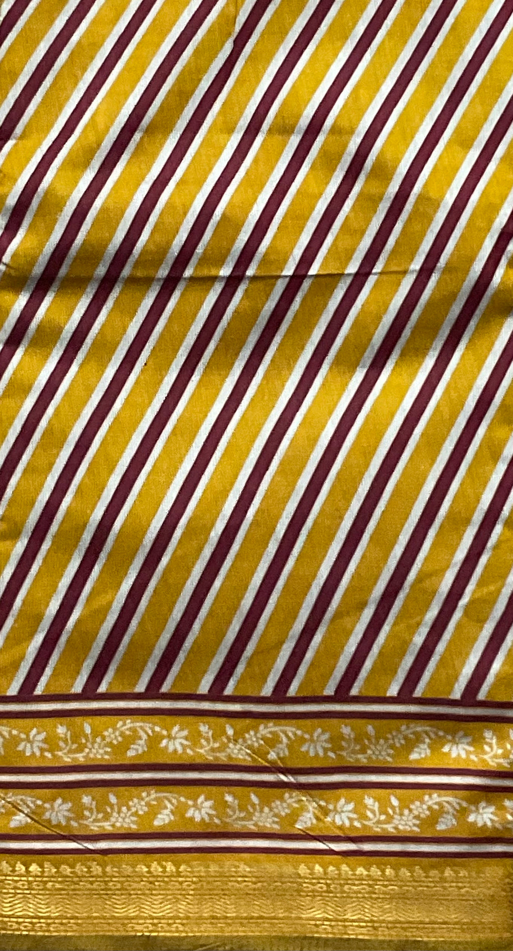 Kalamkari Leheriya Printed Soft Silk Saree in Mustard with Designer Pallu and Gold Border