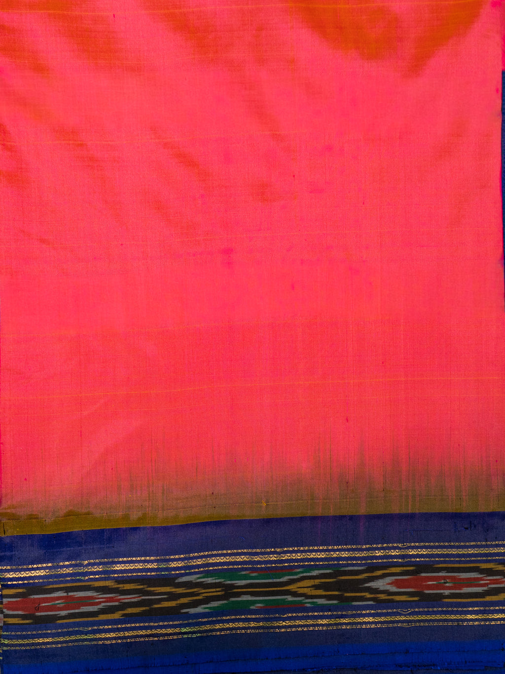 Red Pochampally Single Ikat Silk Saree — Blue Patola Border & Pallu (Without Blouse)