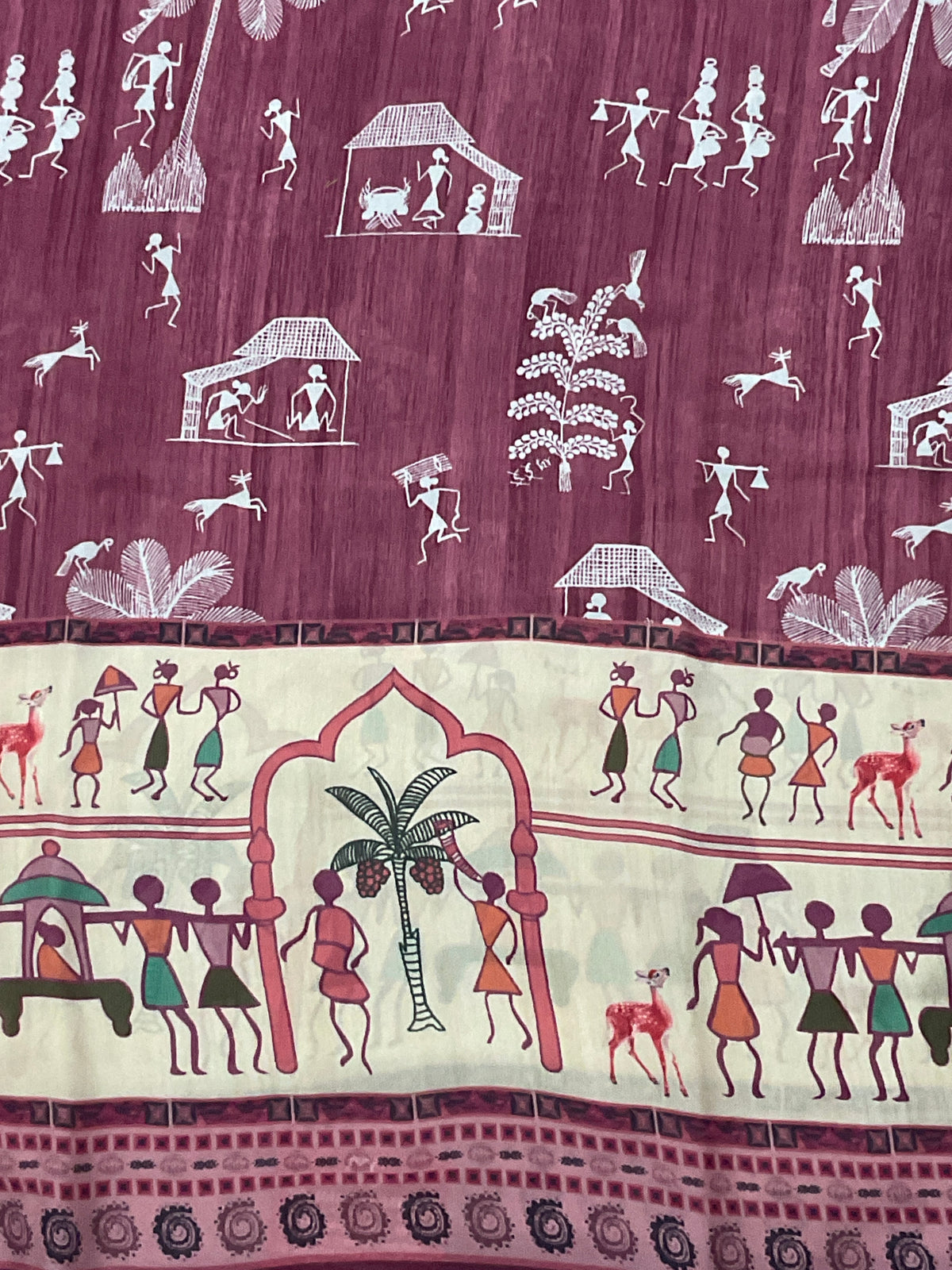 Kalamkari Vareli Printed Flowing Georgette Saree with Printed Border, Designer Pallu & Blouse – Pink