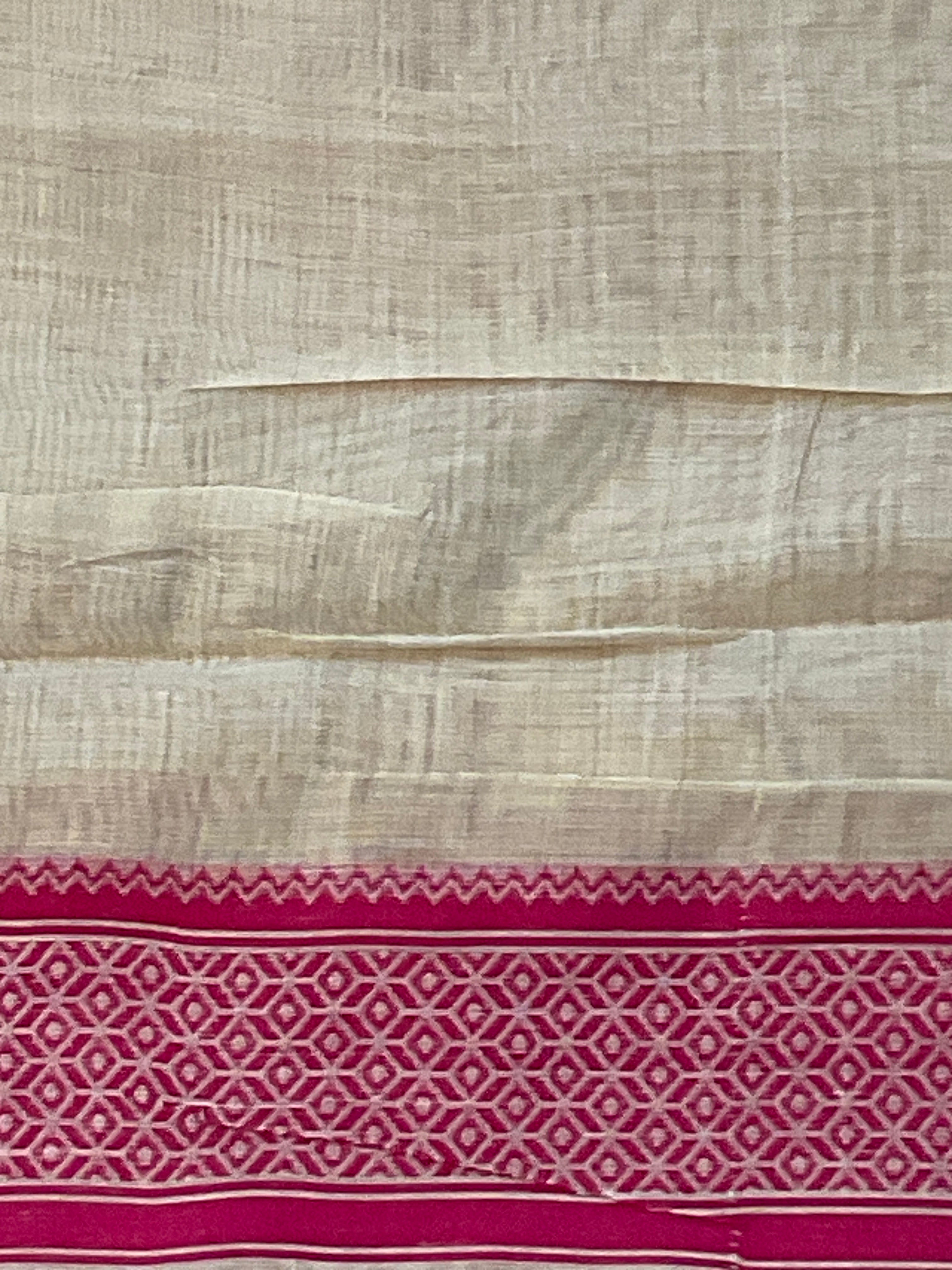 Baby Pink Kalamkari Cotton-Linen Saree