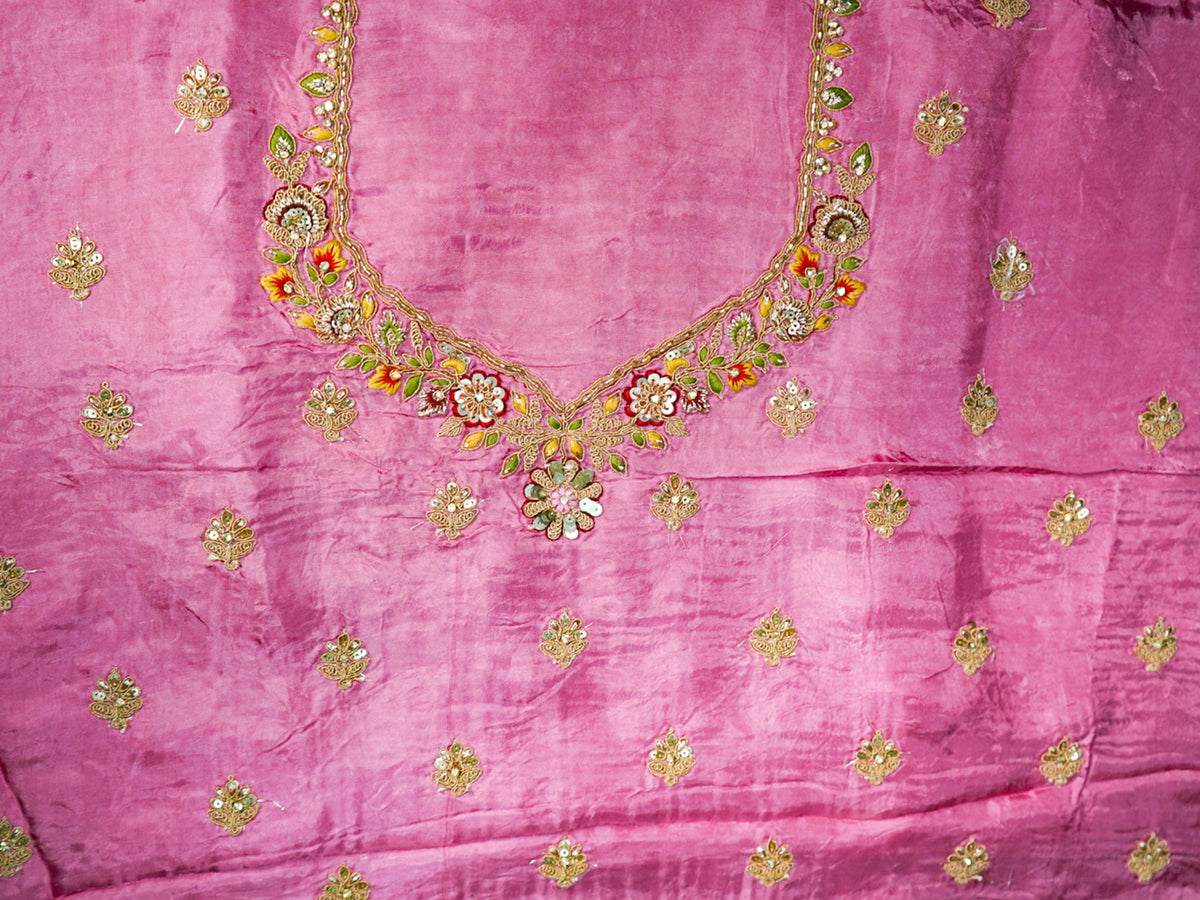 Pink Pure Silk Saree – Heavy Embroidery Designer Saree with Designer Pallu & Blouse