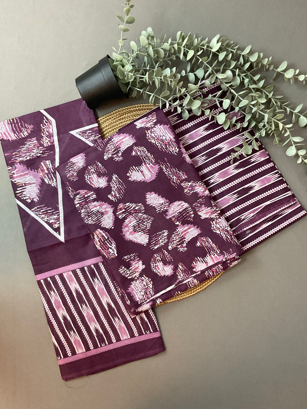 Purple Block Print Cotton Dress Material