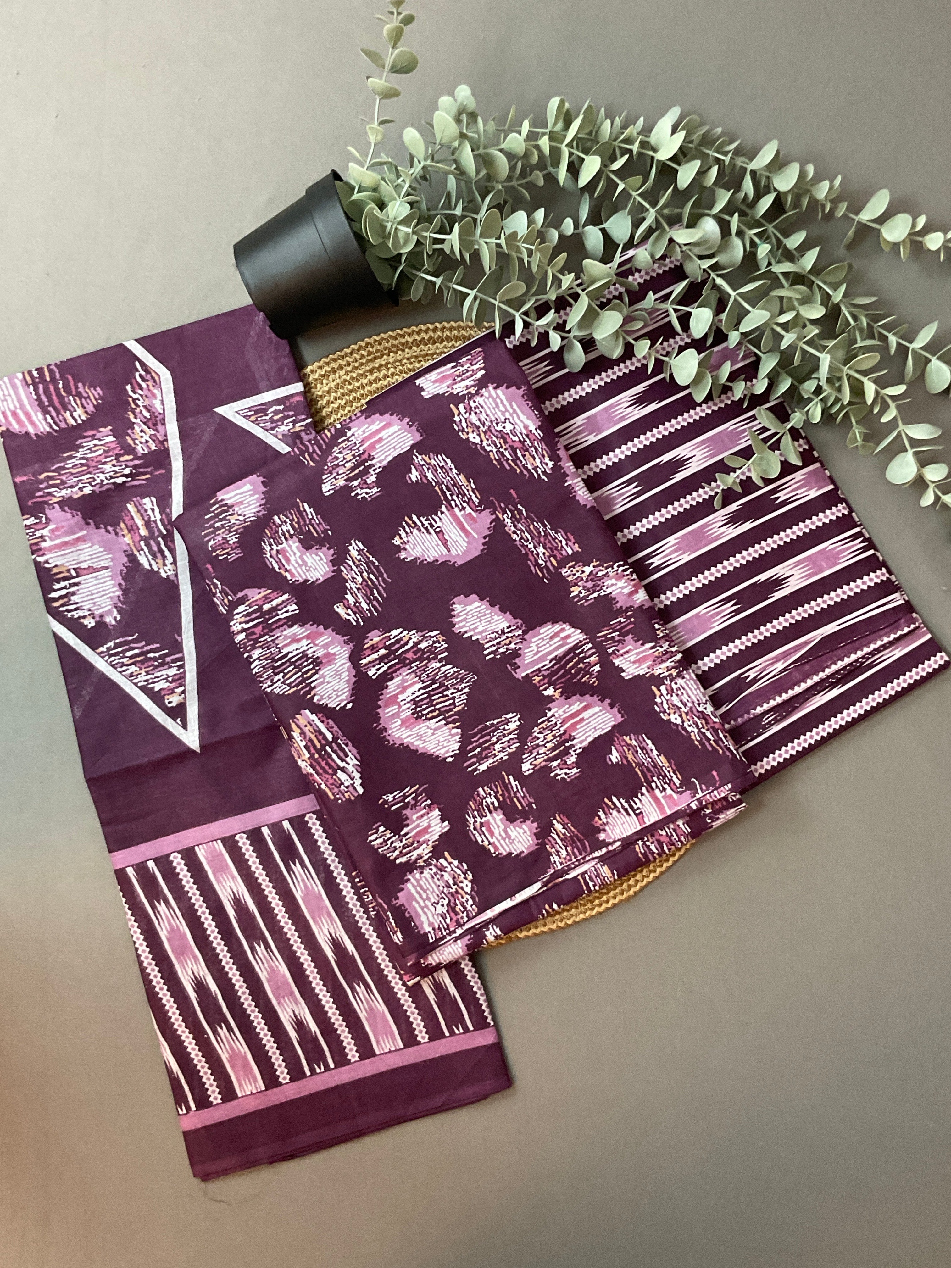 Purple Block Print Cotton Dress Material