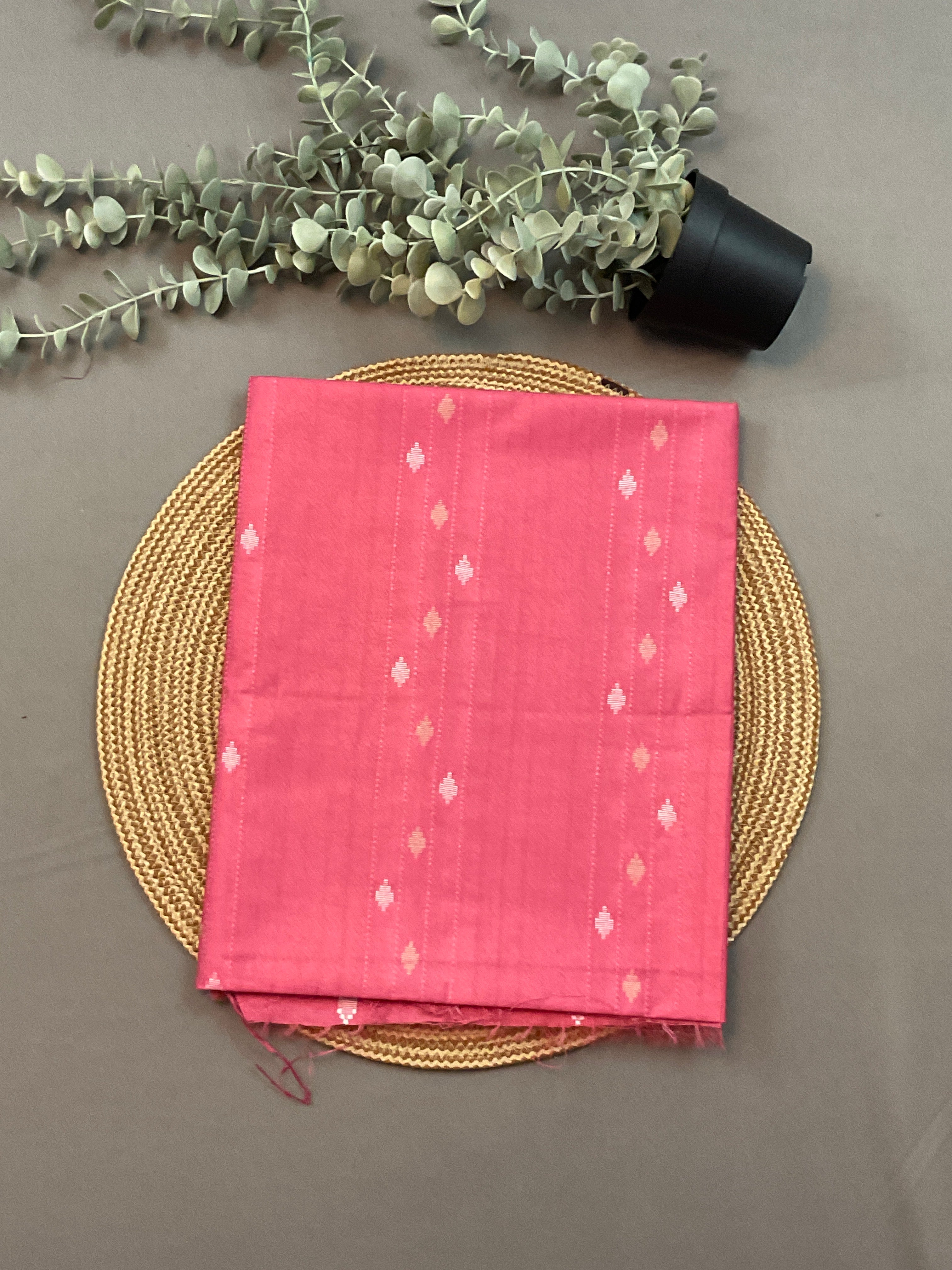 Pink Handloom Silk Designer Dress Material – Unstitched 3-Piece Suit with Woven Dupatta