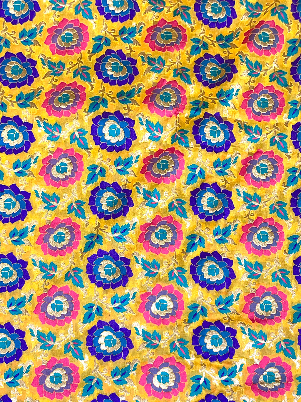 Mustard Banarasi Handloom Silk Fabric with All-Over Floral Weave (Per Metre)
