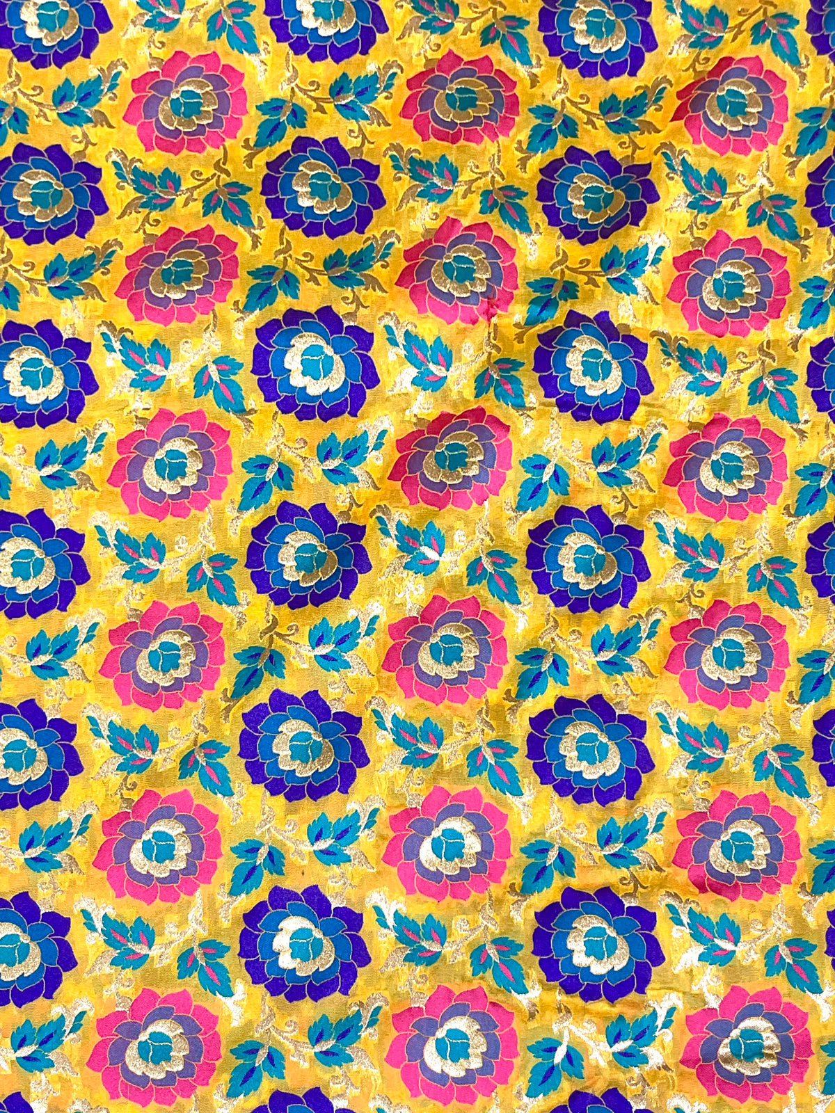Mustard Banarasi Handloom Silk Fabric with All-Over Floral Weave (Per Metre)