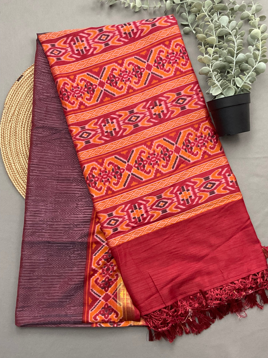 Red designer dupatta for multicolour patola print silk dress material