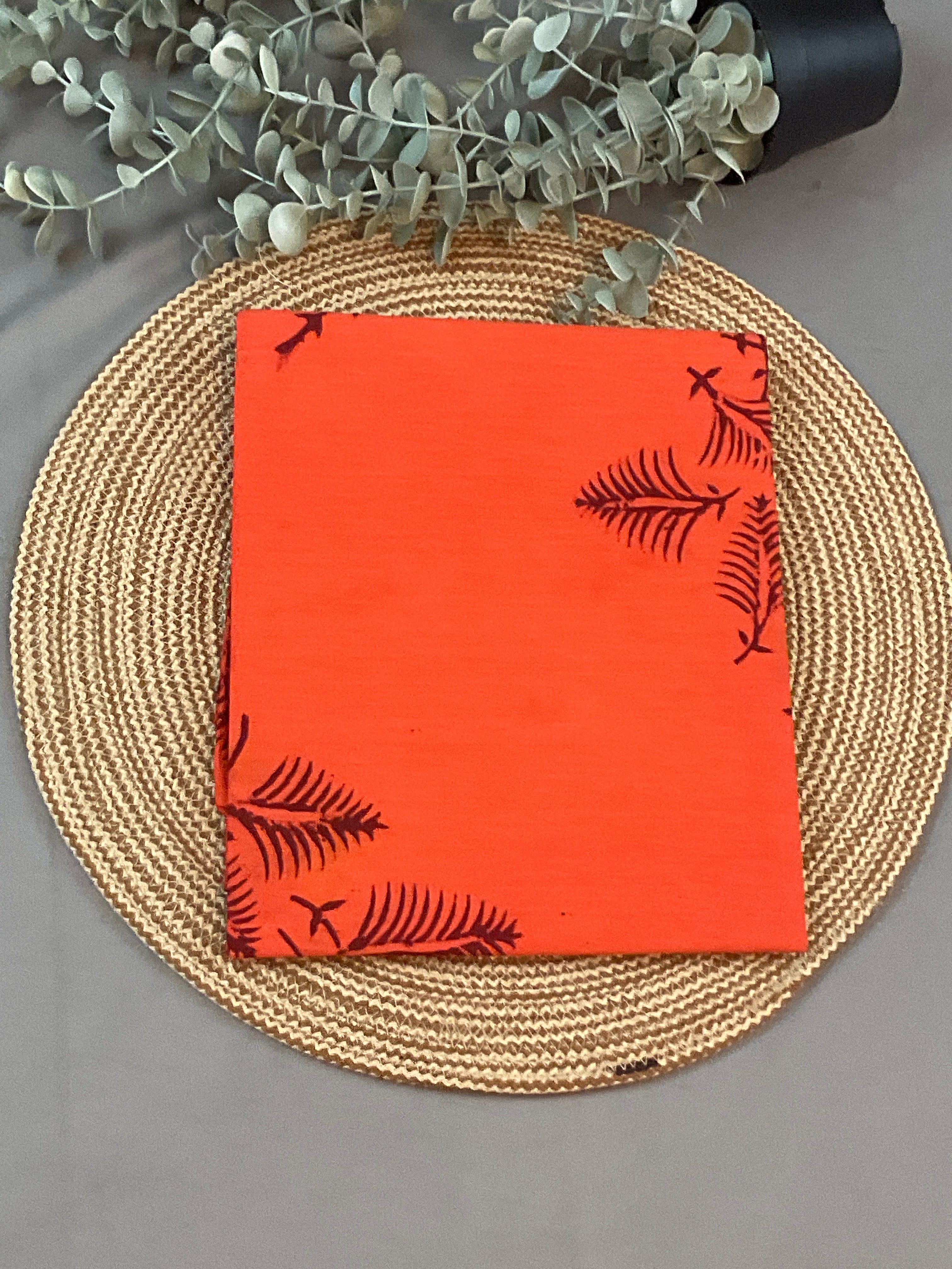Orange Block Print Dress Material
