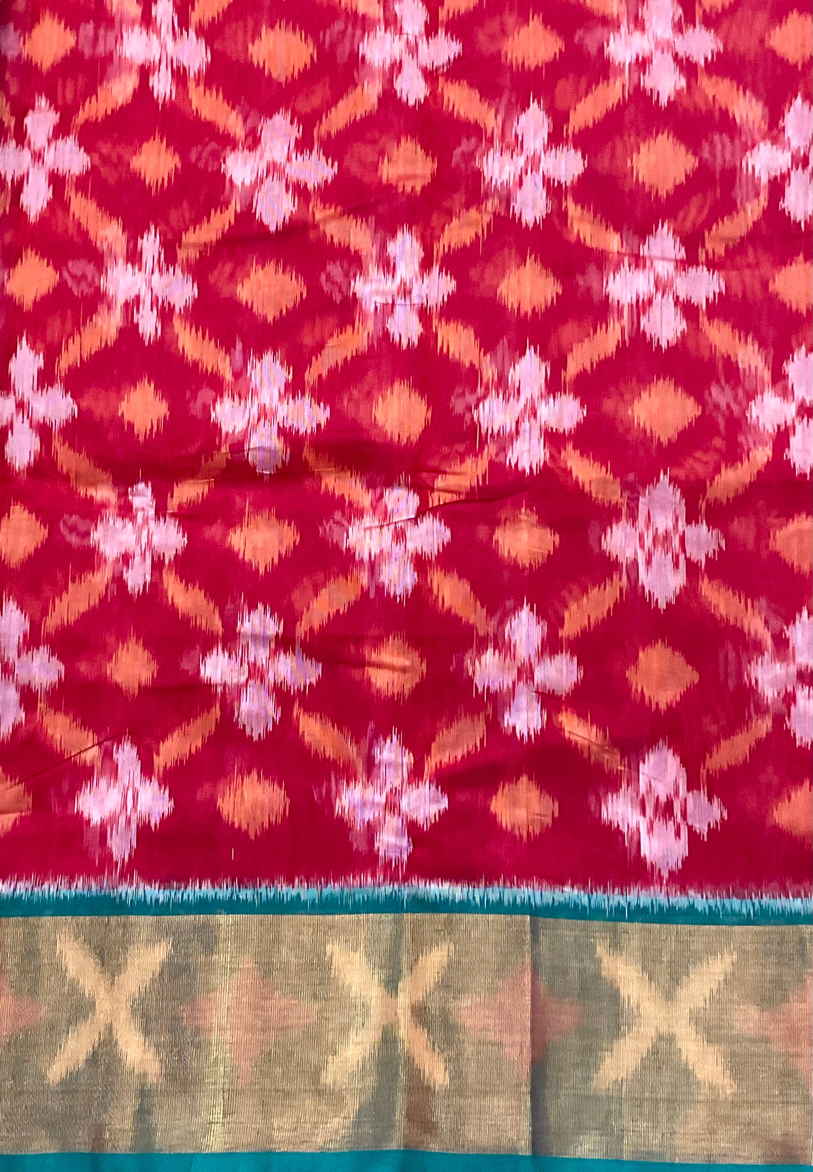 Red & Green Pochampally Sico Silk Saree