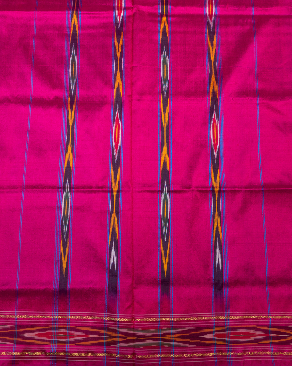 Dark Green Pochampally Single Ikat Silk Saree — Pink Patola Border & Pallu (Without Blouse)