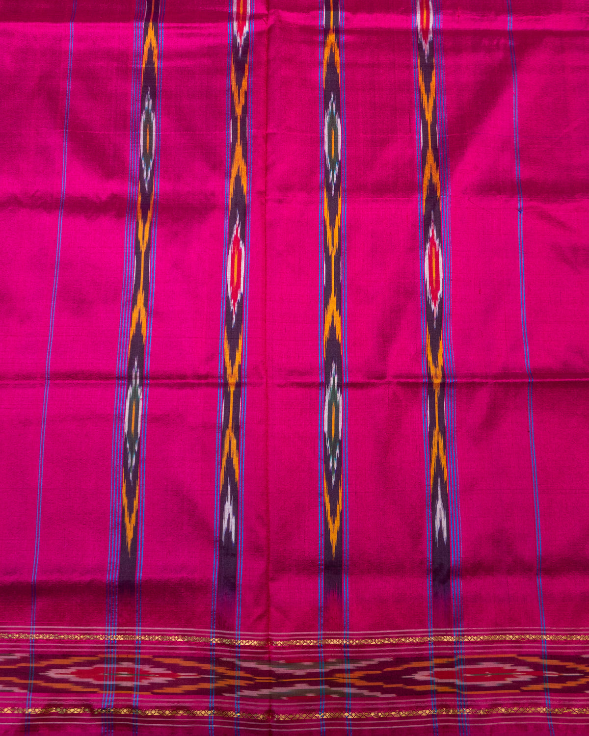 Dark Green Pochampally Single Ikat Silk Saree — Pink Patola Border & Pallu (Without Blouse)