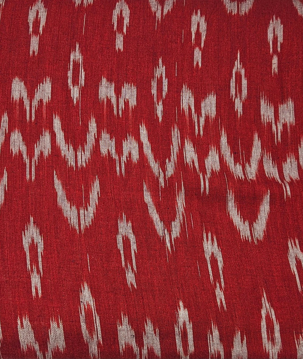 Deep Red Pochampally Ikkat Handloom Cotton Fabric (Per Metre)