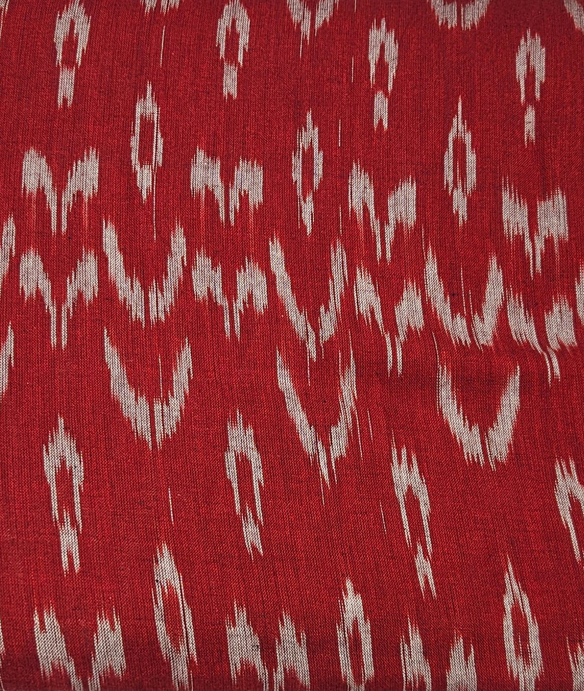 Deep Red Pochampally Ikkat Handloom Cotton Fabric (Per Metre)