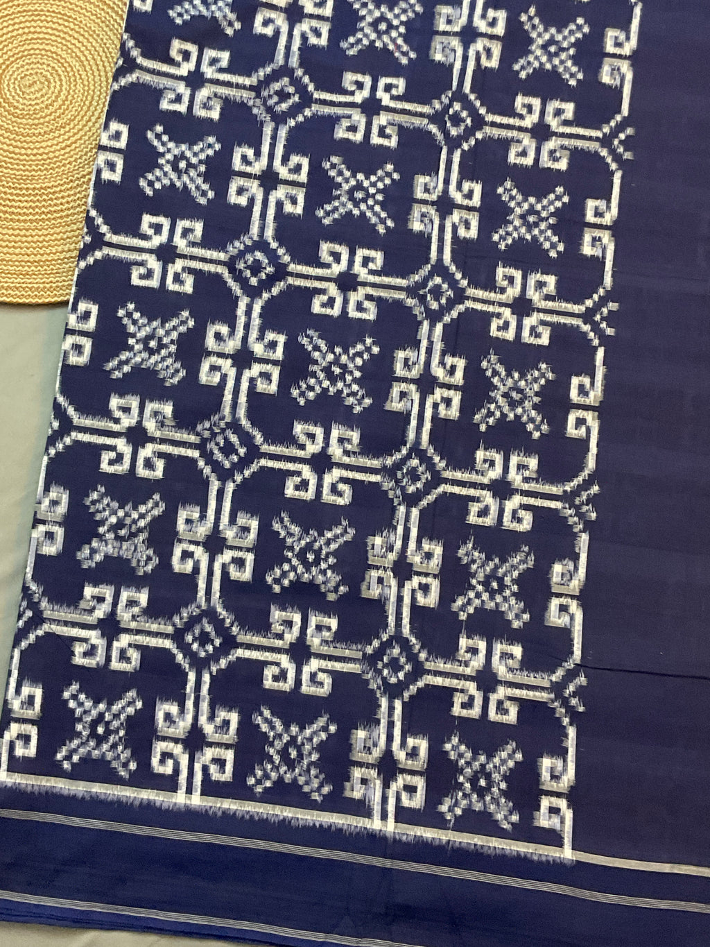 Pochampally Mercerised Handloom Cotton Saree with Designer Blue Pallu & Blouse
