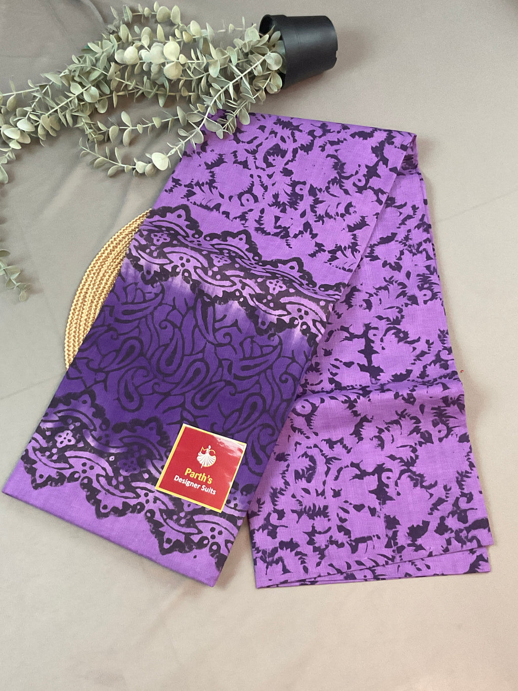 Purple Block Print Dress Material