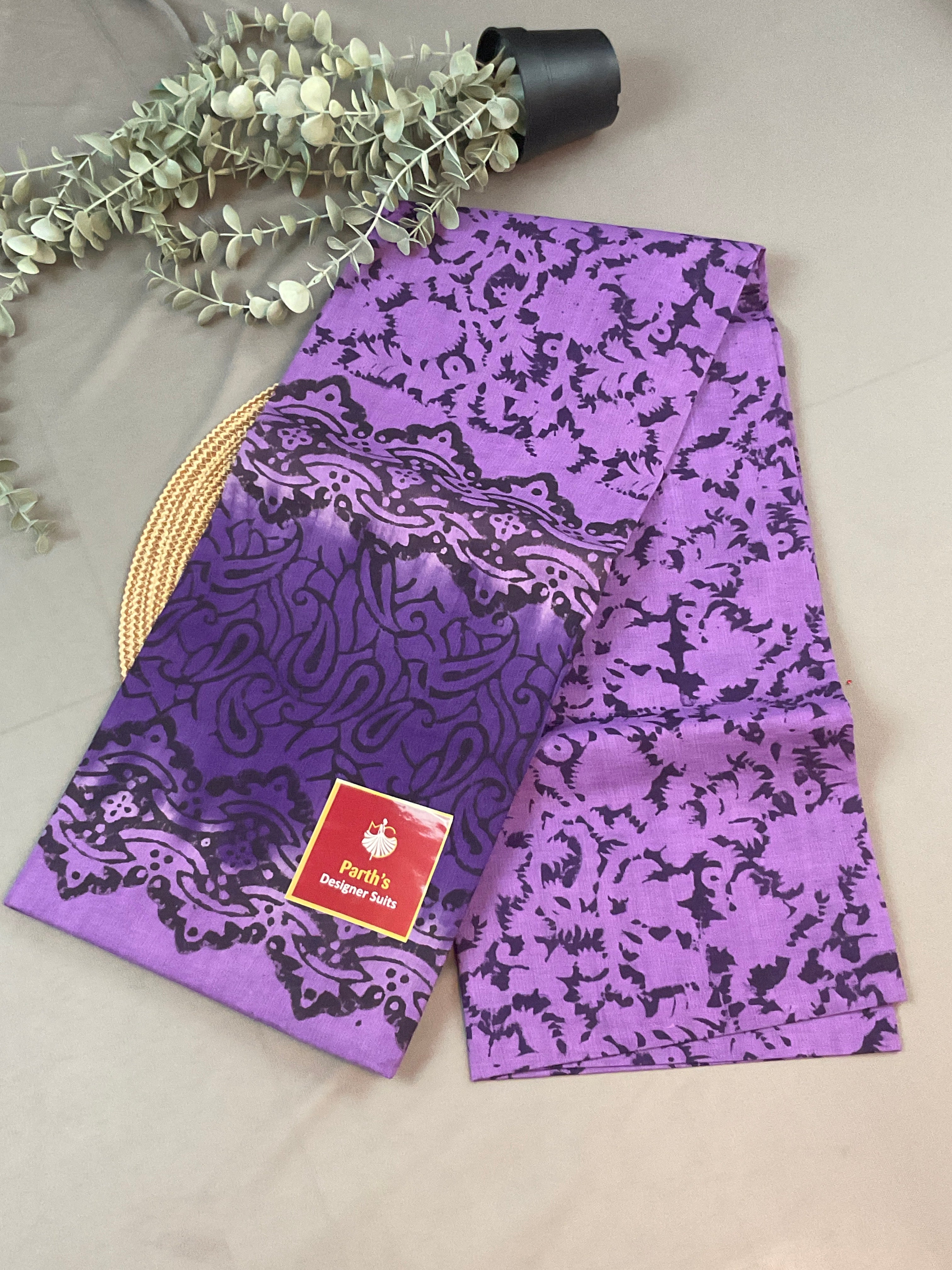 Purple Block Print Dress Material