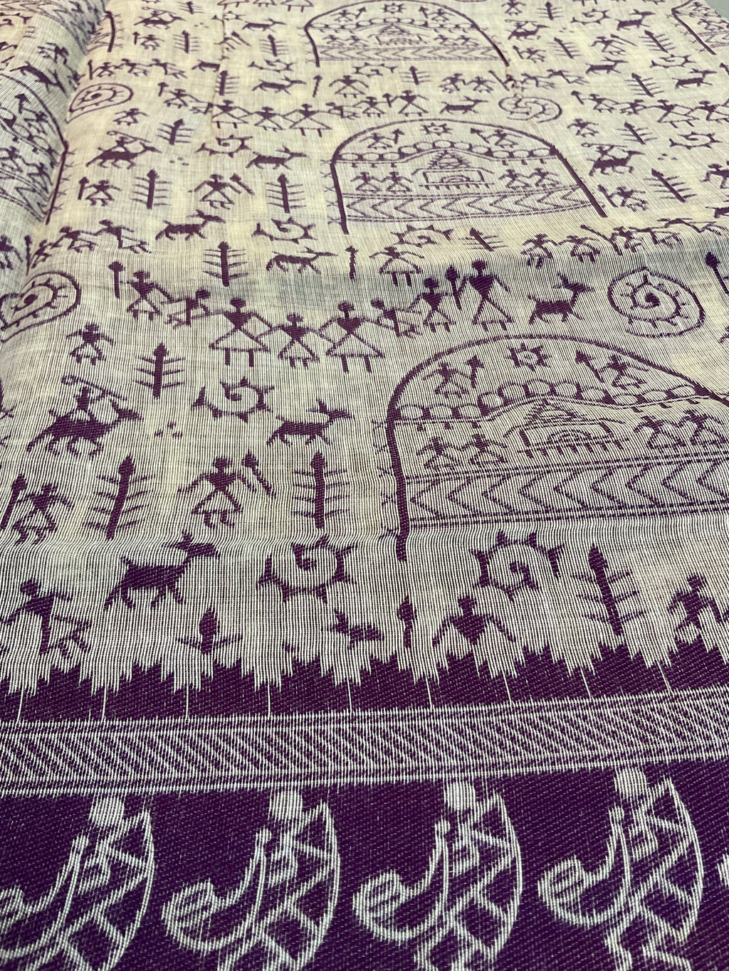 Purple Kalamkari Cotton-Linen Saree