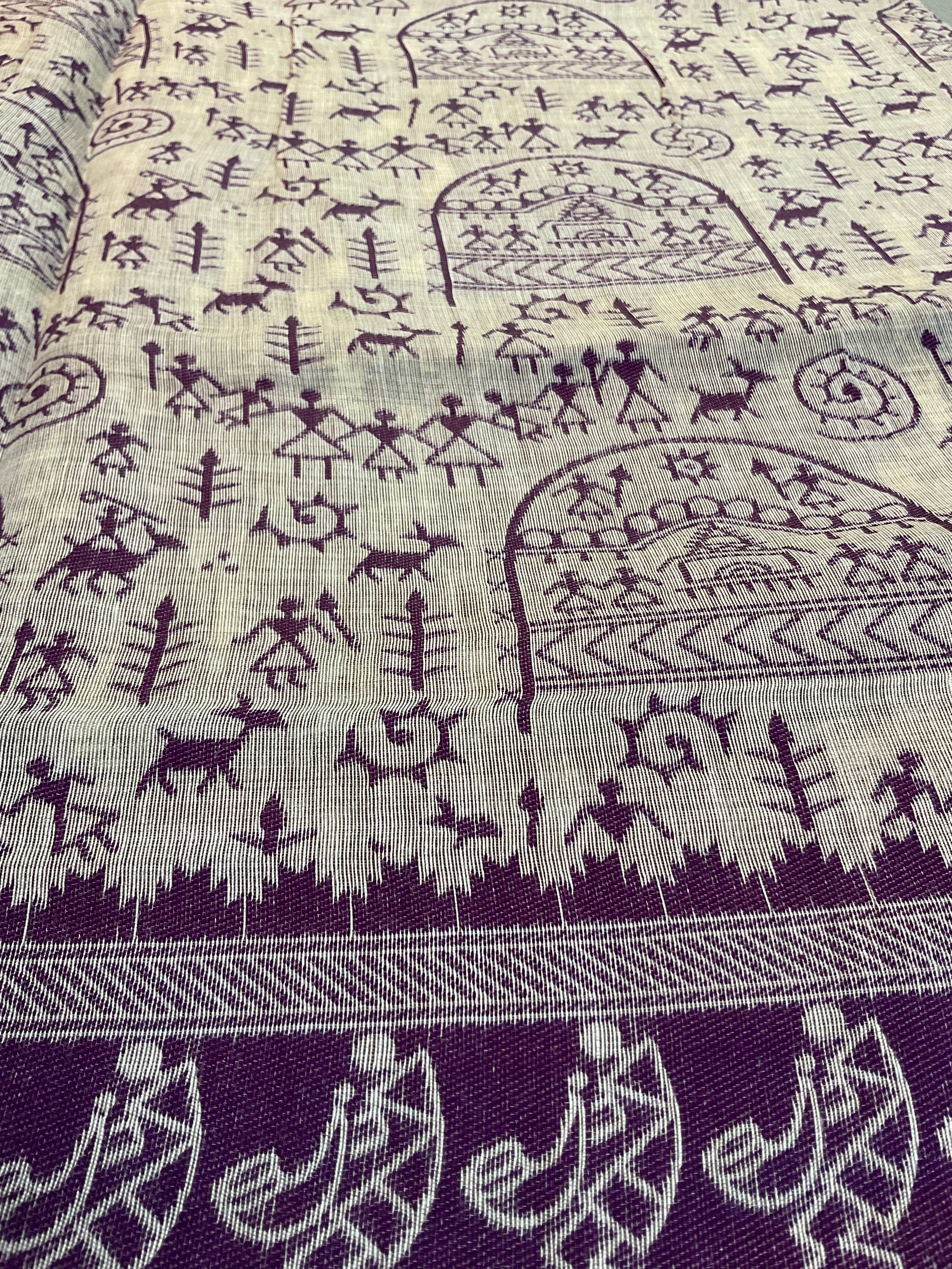 Purple Kalamkari Cotton-Linen Saree