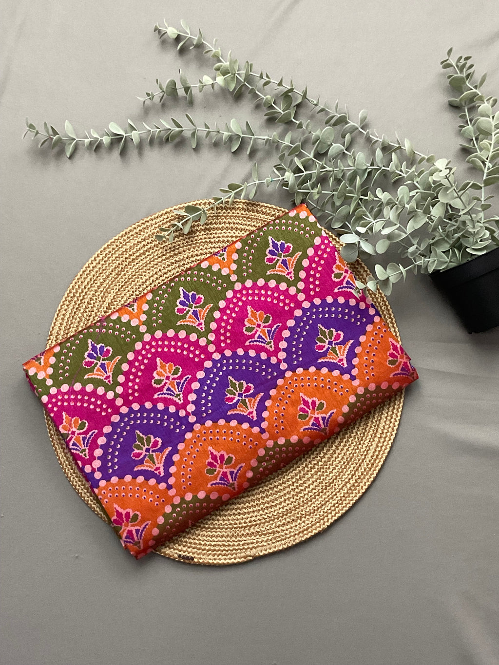 Handprinted Pochampally Patola Cotton Silk Saree in Multicolour with Pink Patola Pallu