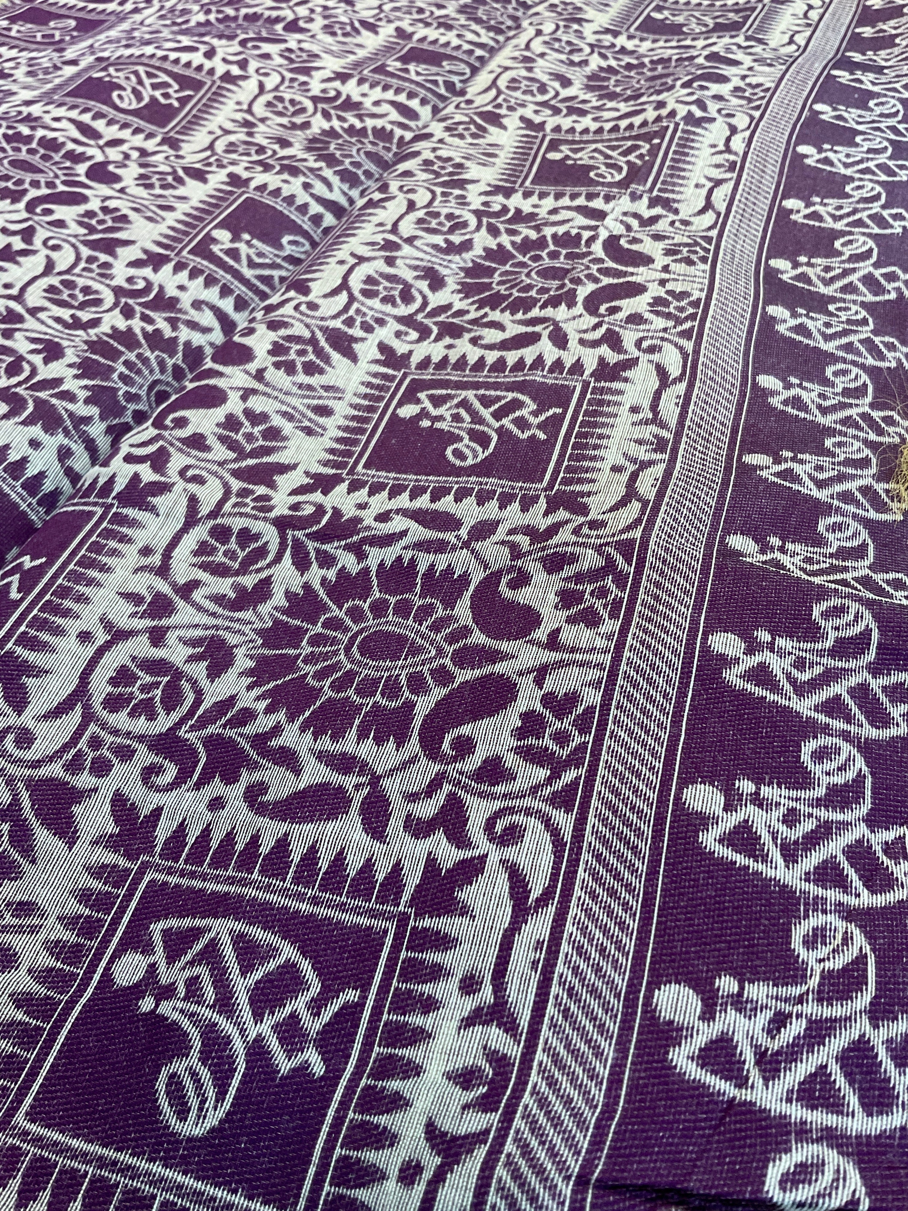 Purple Kalamkari Cotton-Linen Saree