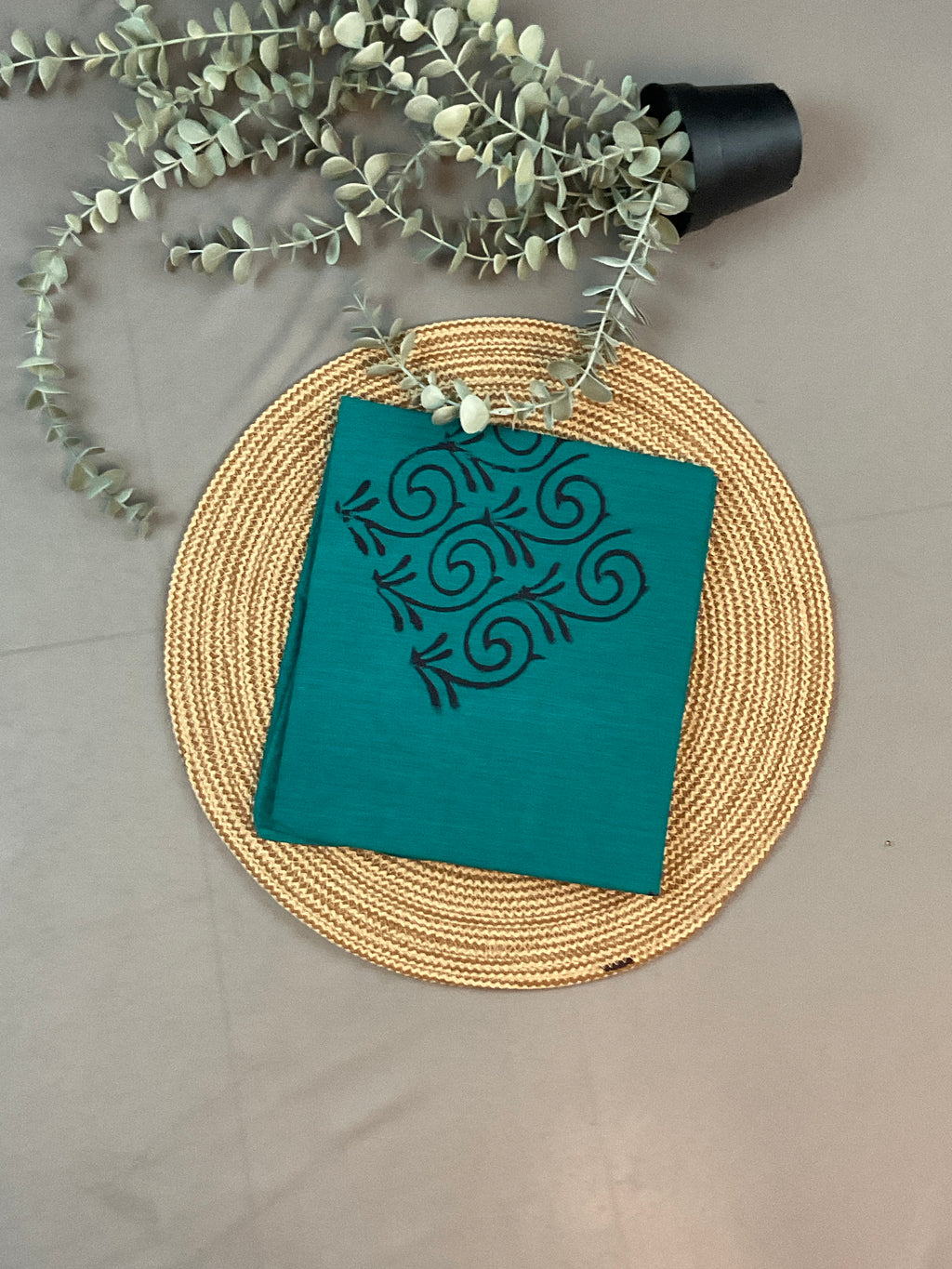 Blue Green Block Print Dress Material