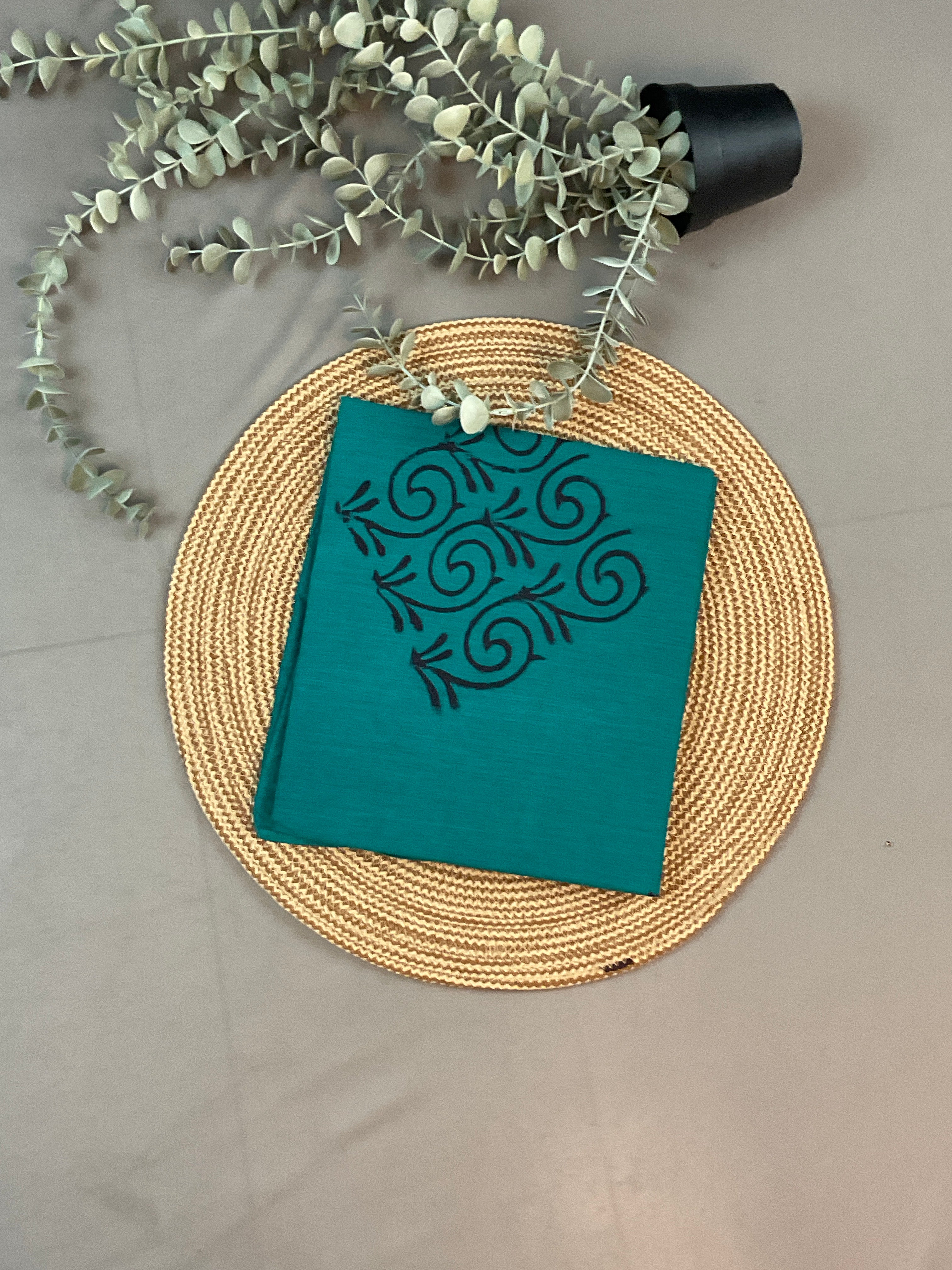 Blue Green Block Print Dress Material