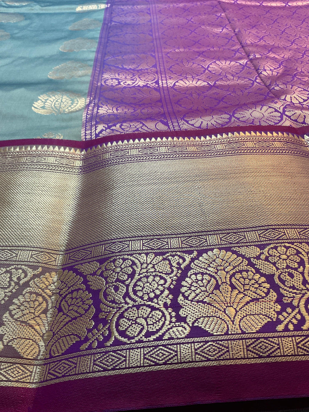 Kanchipuram Pattu Silk Saree in Grey with Contrast Pallu & Kanchi Border Blouse