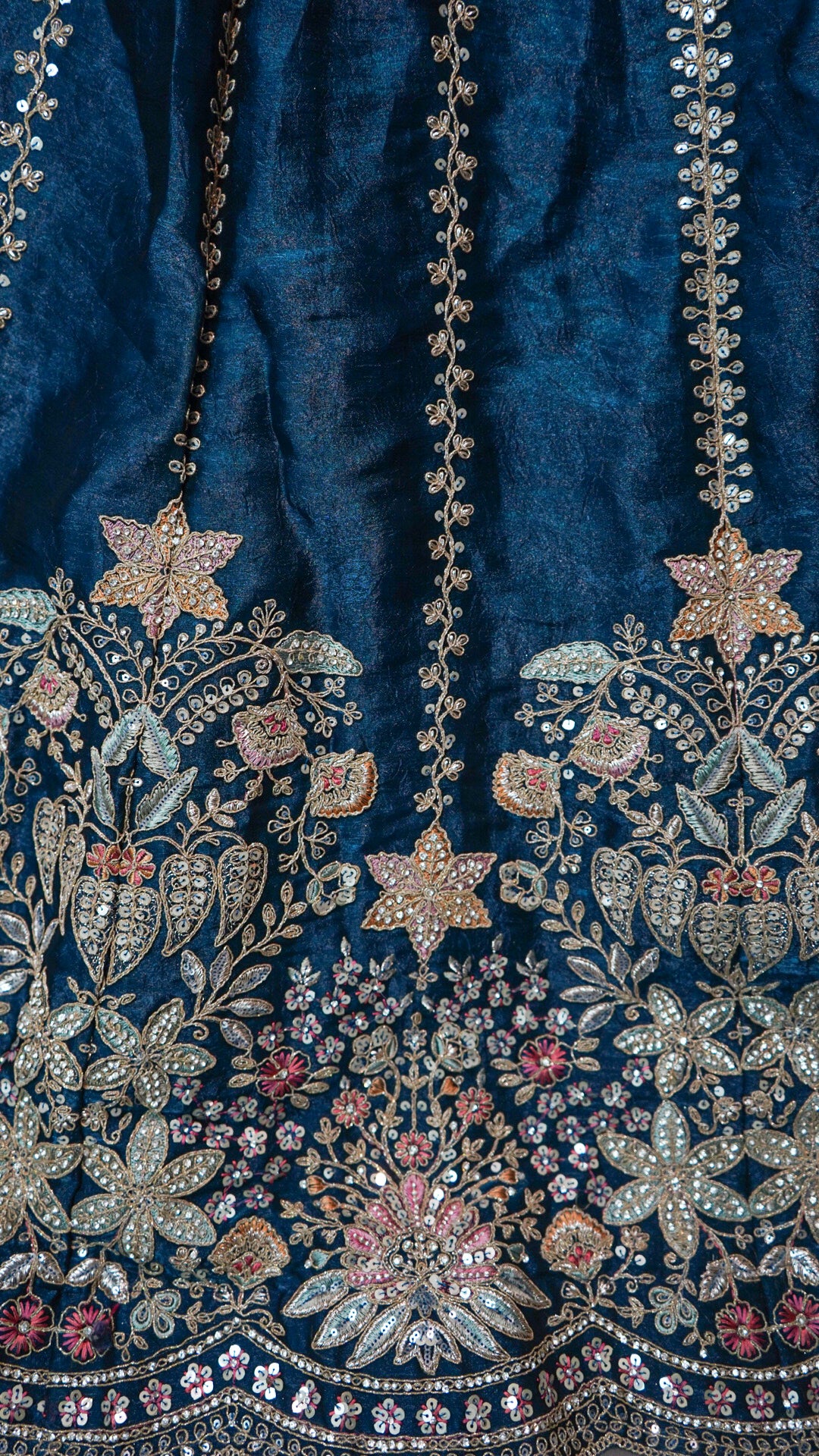 Midnight Navy Handloom Silk Bridal Lehenga with Sky Blue Organza Dupatta