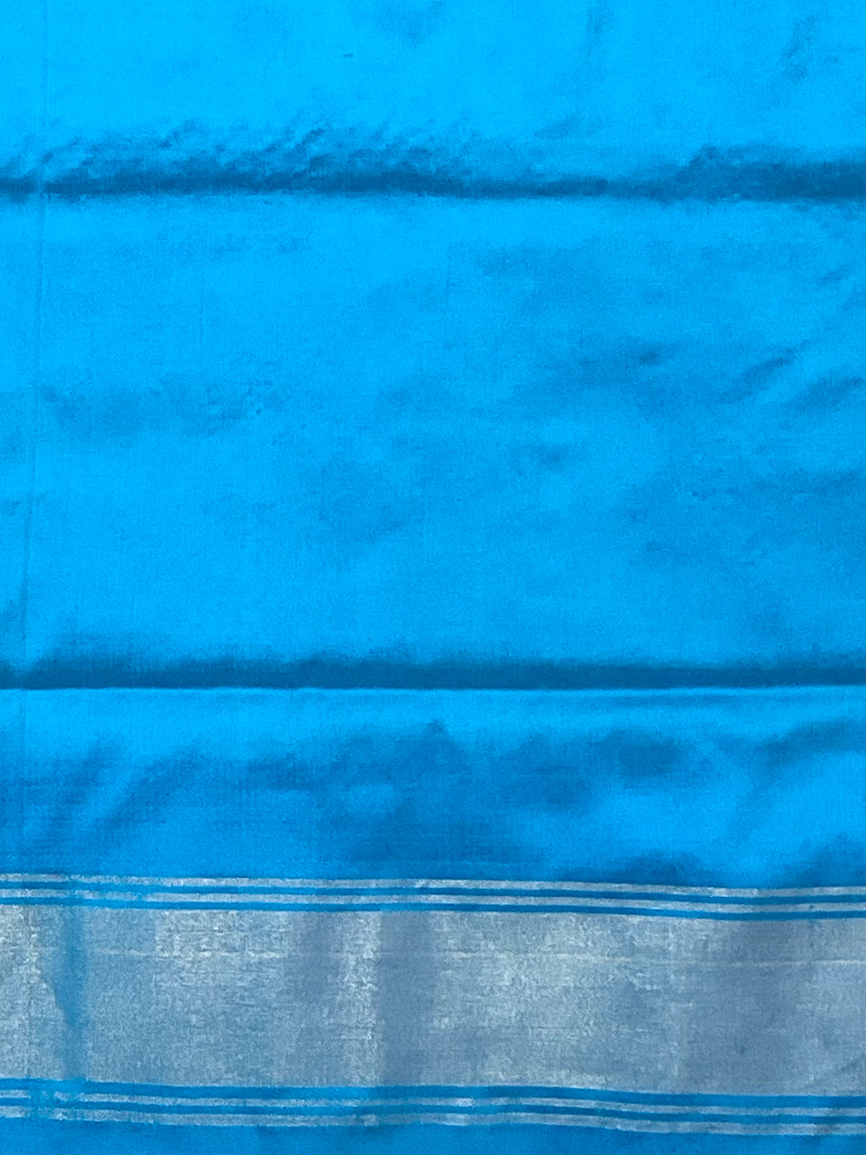 Peach Pink Pochampally Zari Silk Saree with Contrast Sky Blue Pallu & Plain Blouse