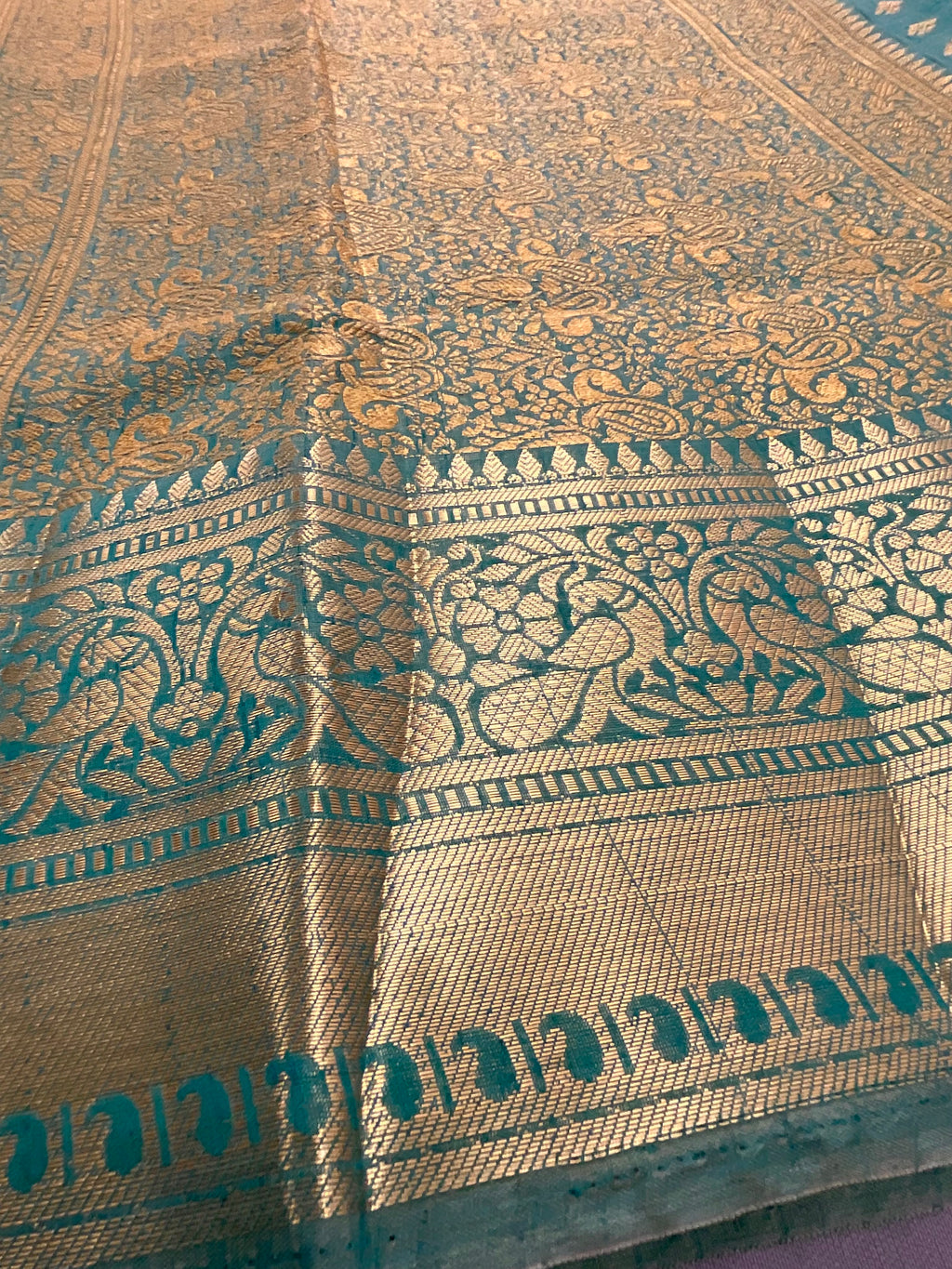 Sea green handloom cotton silk saree with zari butti