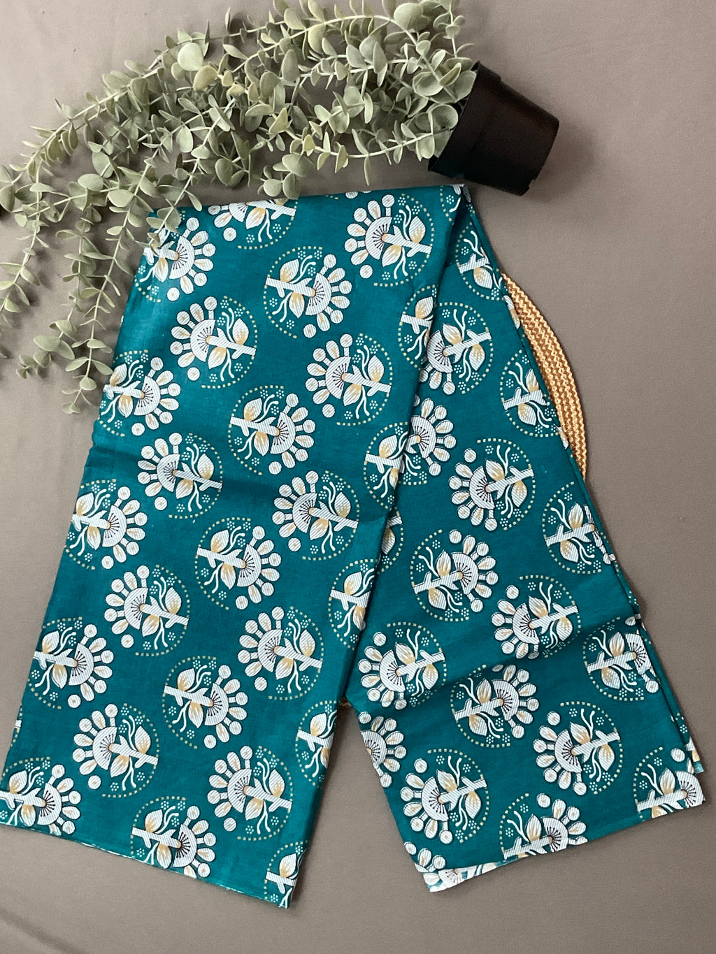 Teal Blue Block Print Cotton Dress Material