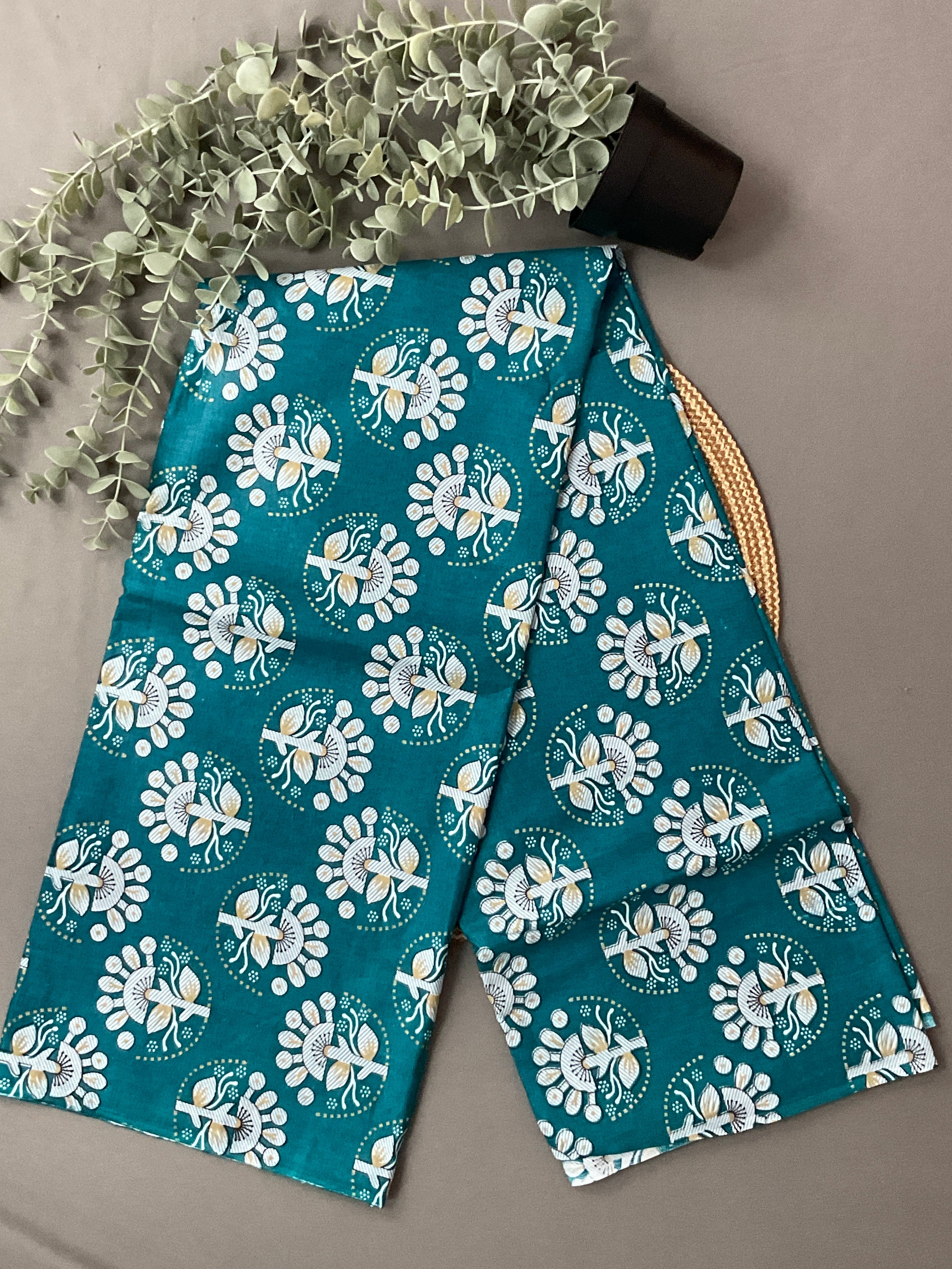 Teal Blue Block Print Cotton Dress Material