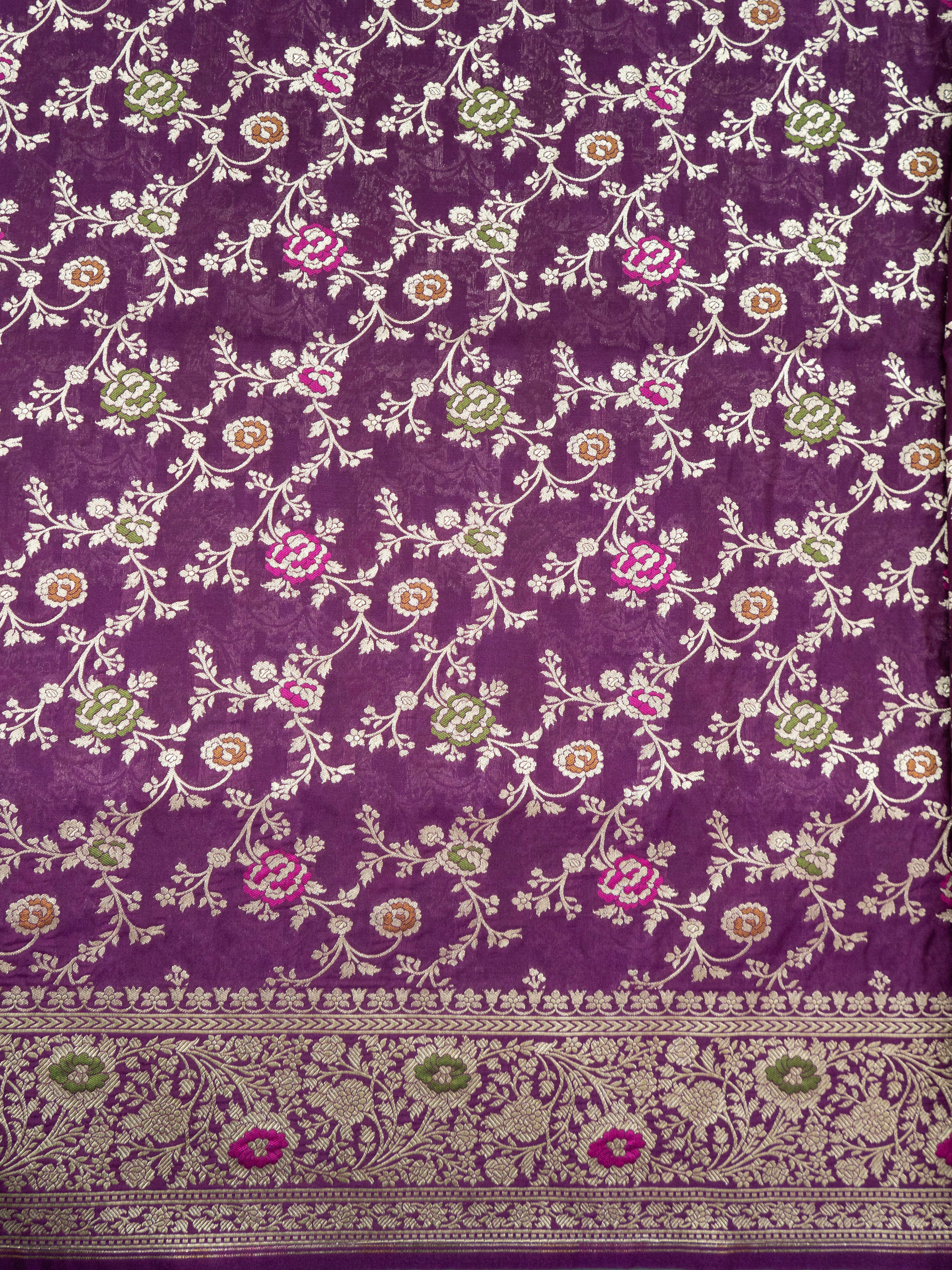 Pure Banarasi Katan Silk Saree in Purple with Silver Zari & Rich Zari Pallu