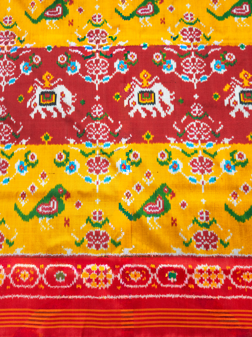 Red Mustard Pochampally Ikat Saree