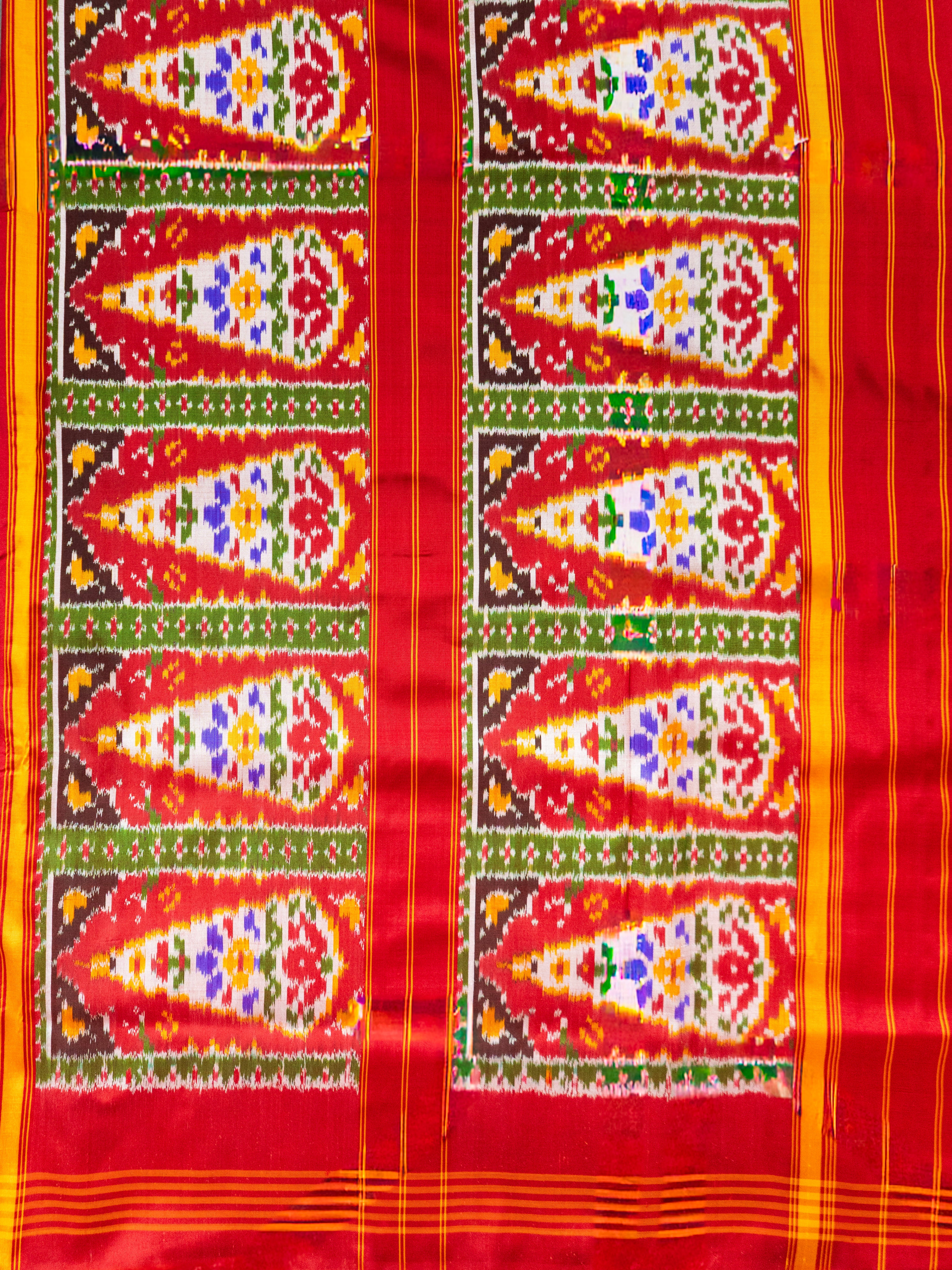 Red Mustard Pochampally Ikat Saree