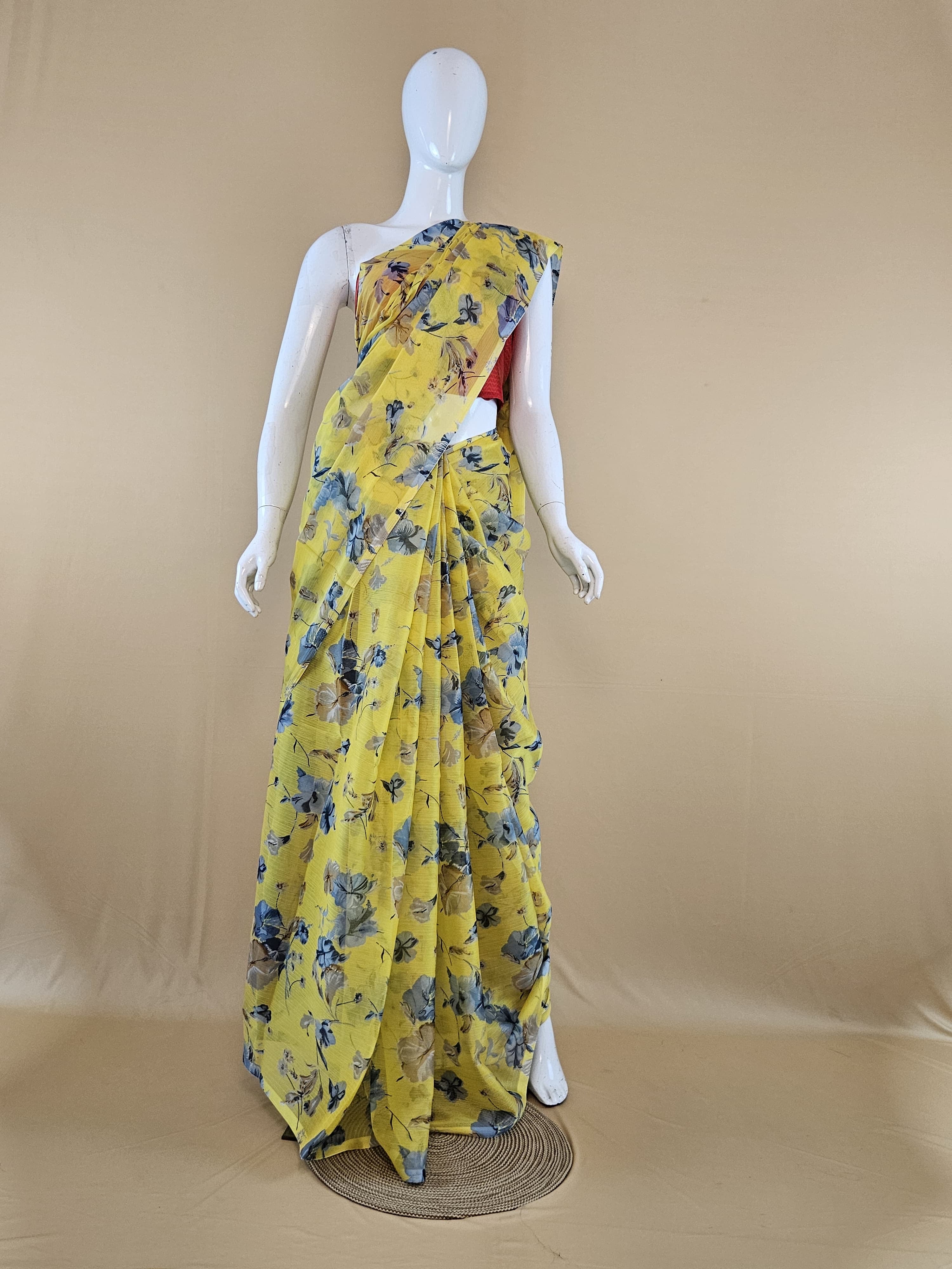Garden Vareli Nara Chiffon Saree (Saree Only) — Yellow