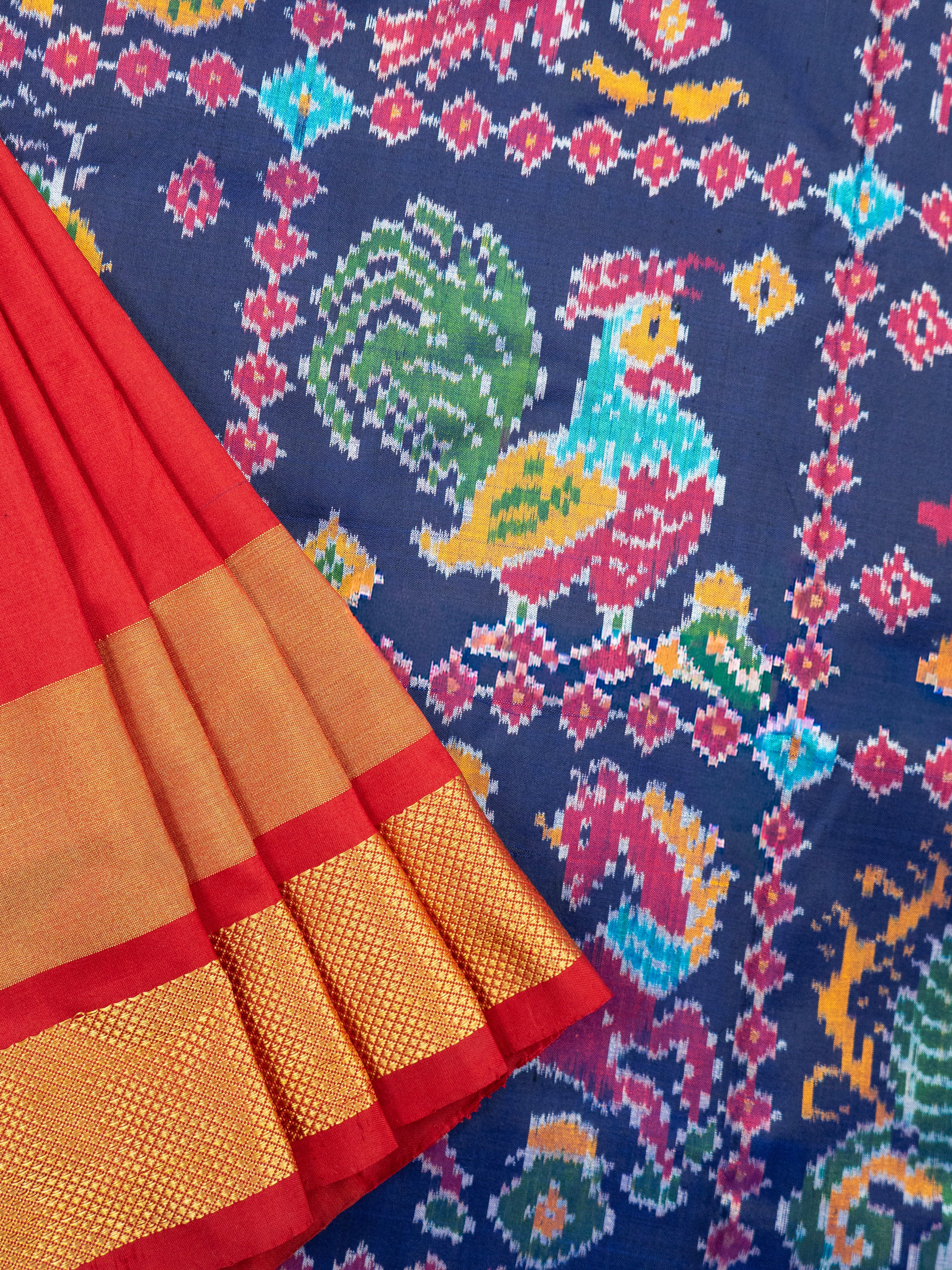 Blue Pochampally Animal Ikat Saree