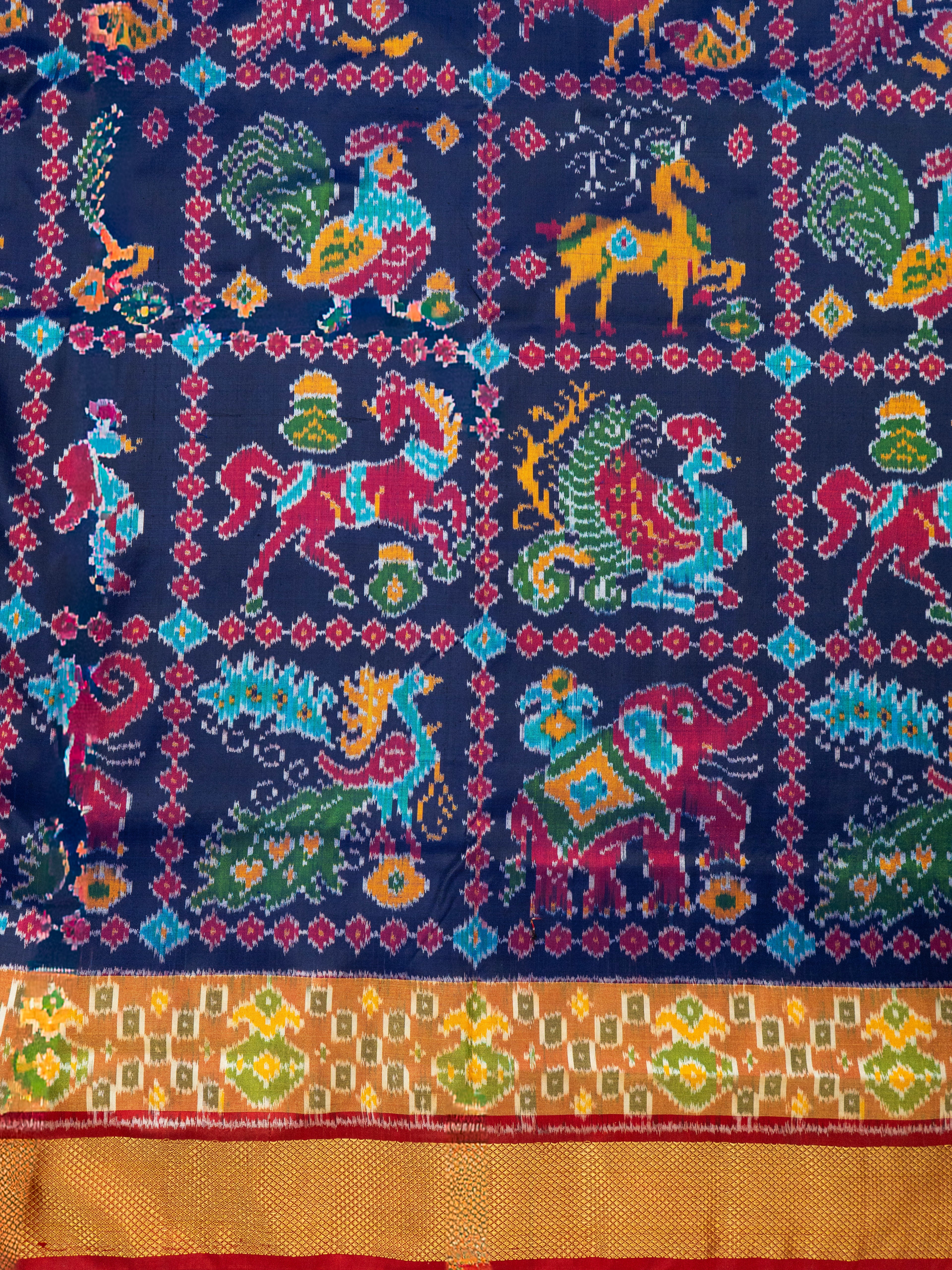 Blue Pochampally Animal Ikat Saree