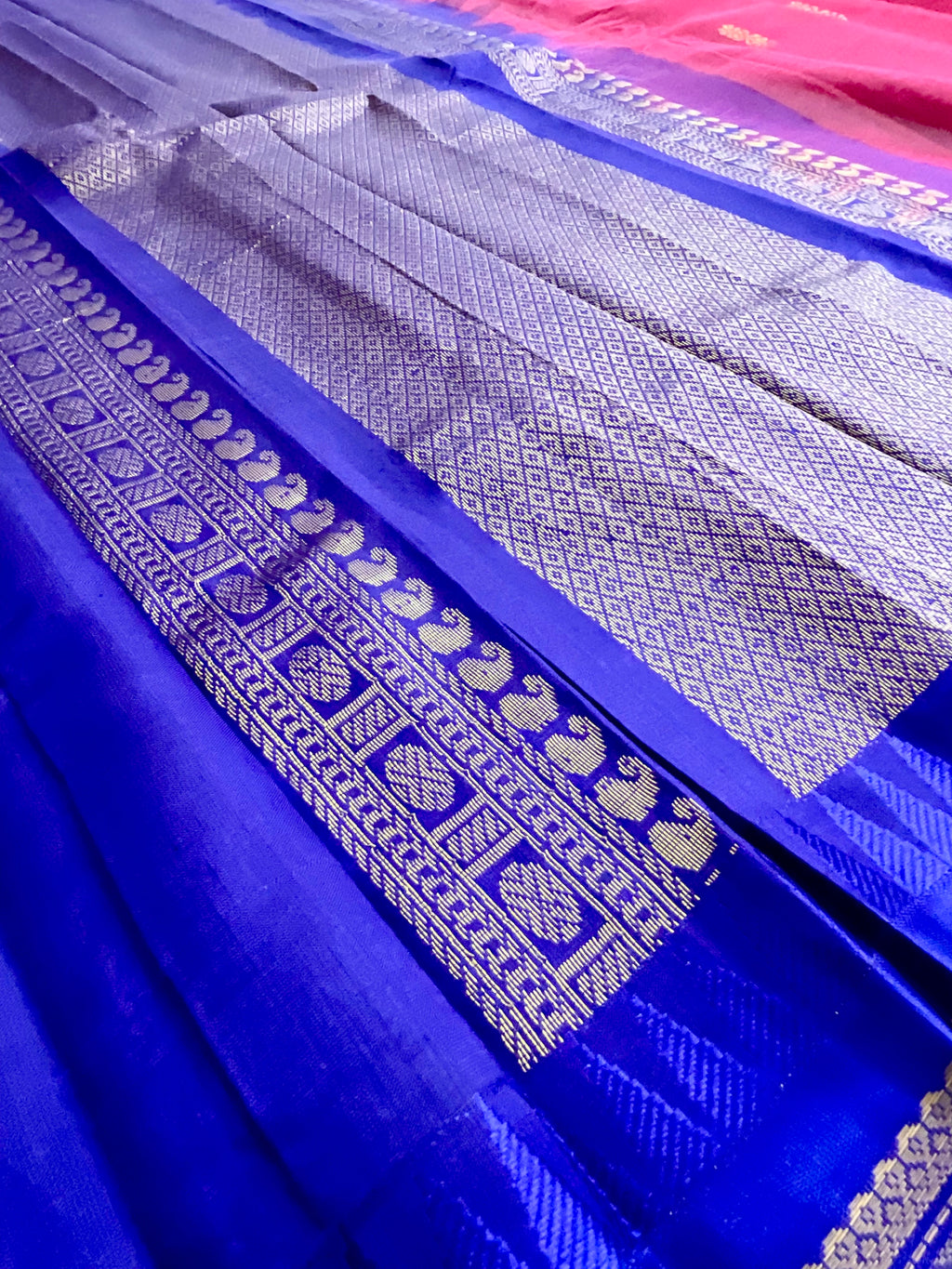 Red sico body with zari buttis, handloom Gadwal silk saree