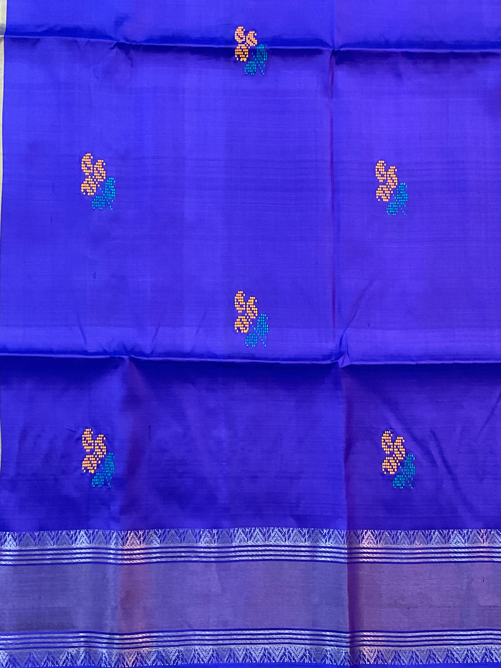 Handwoven Pure Silk Saree in Blue with Rich Weave Pallu, Contrast Border & Blouse