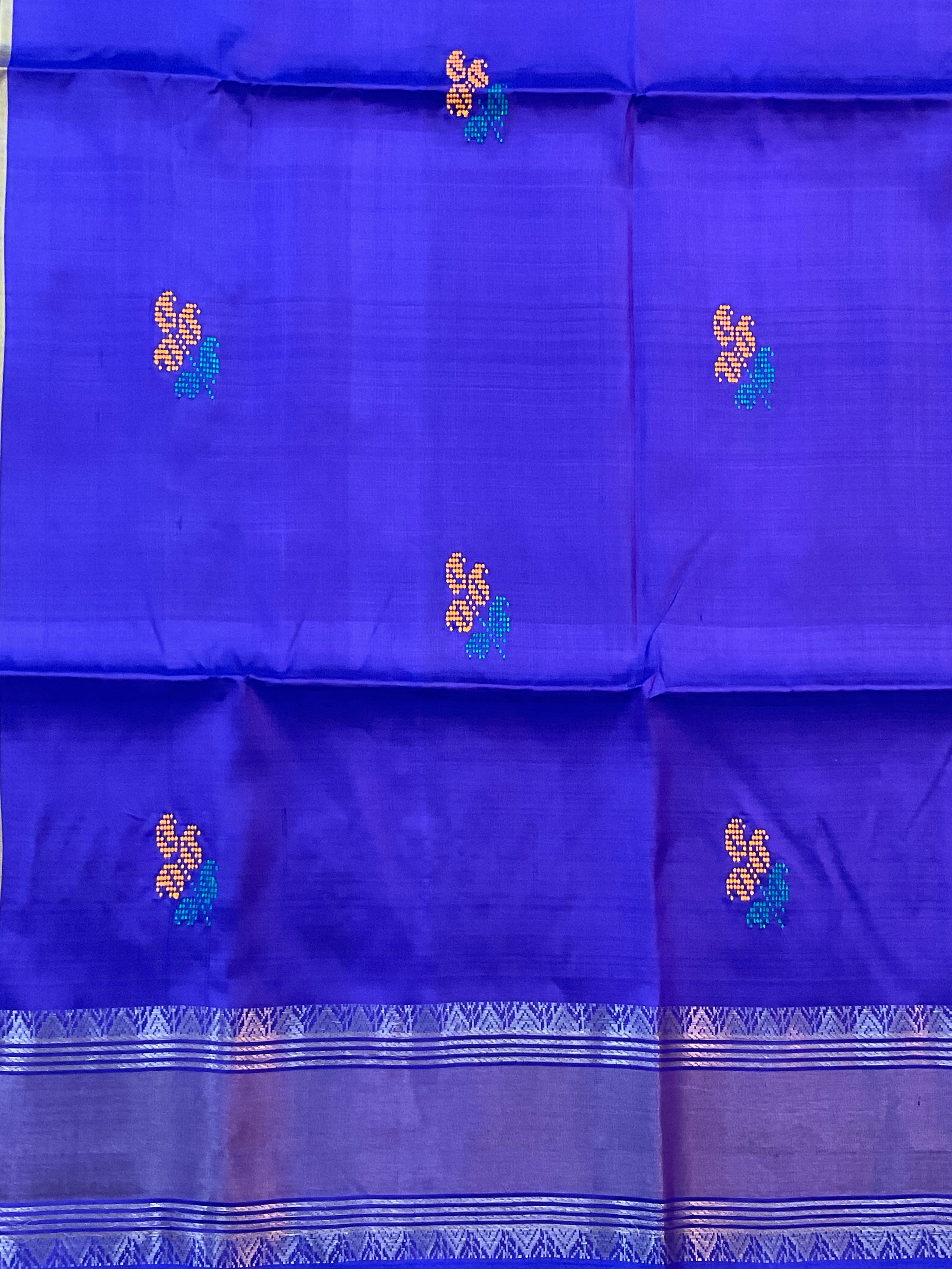 Handwoven Pure Silk Saree in Blue with Rich Weave Pallu, Contrast Border & Blouse