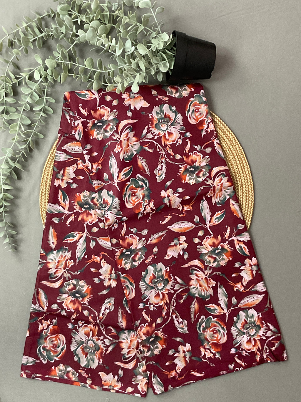 Wine Maroon Block Print Cotton Dress Material