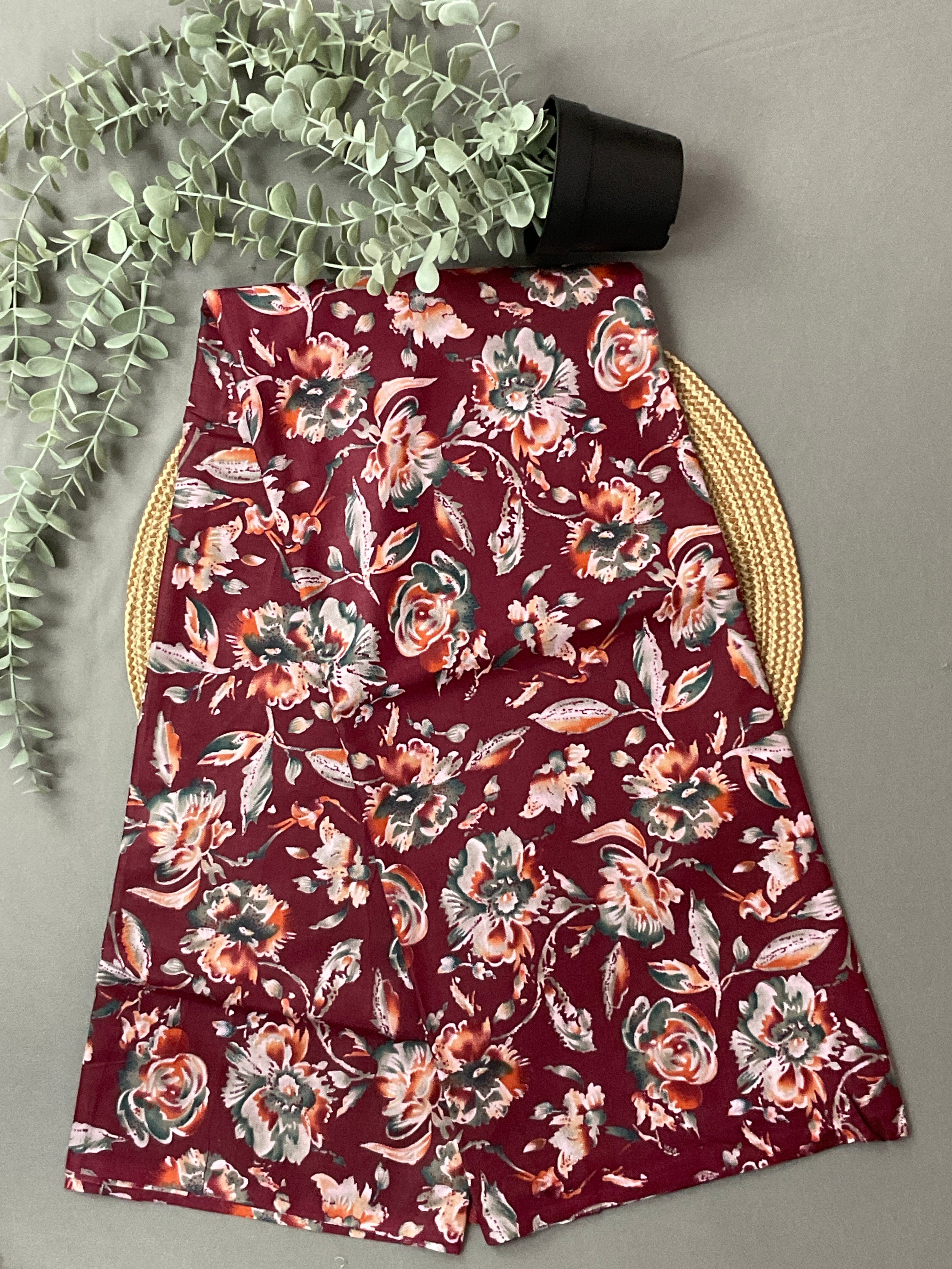 Wine Maroon Block Print Cotton Dress Material