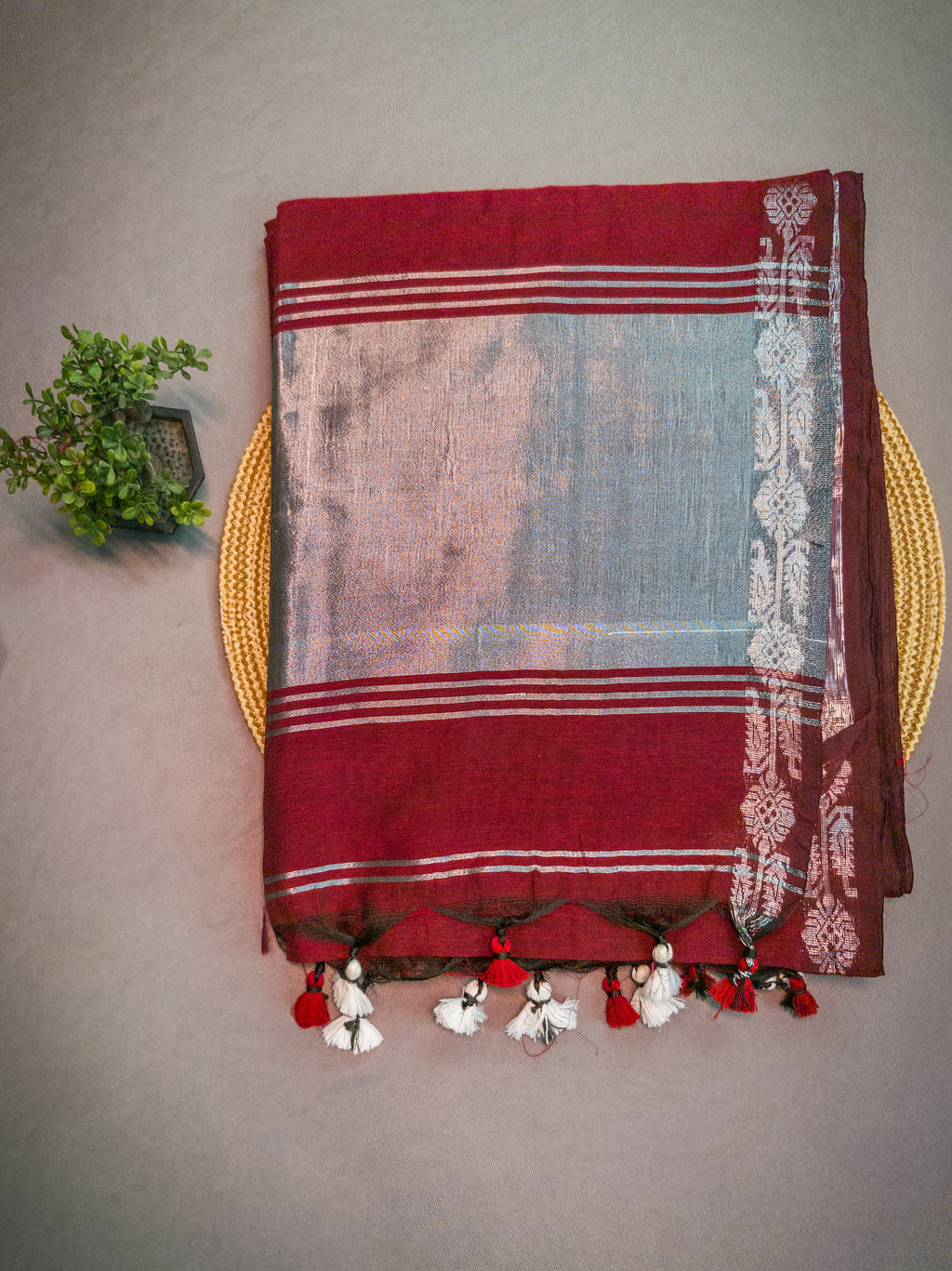 Red Pochampally Zari Cotton Saree