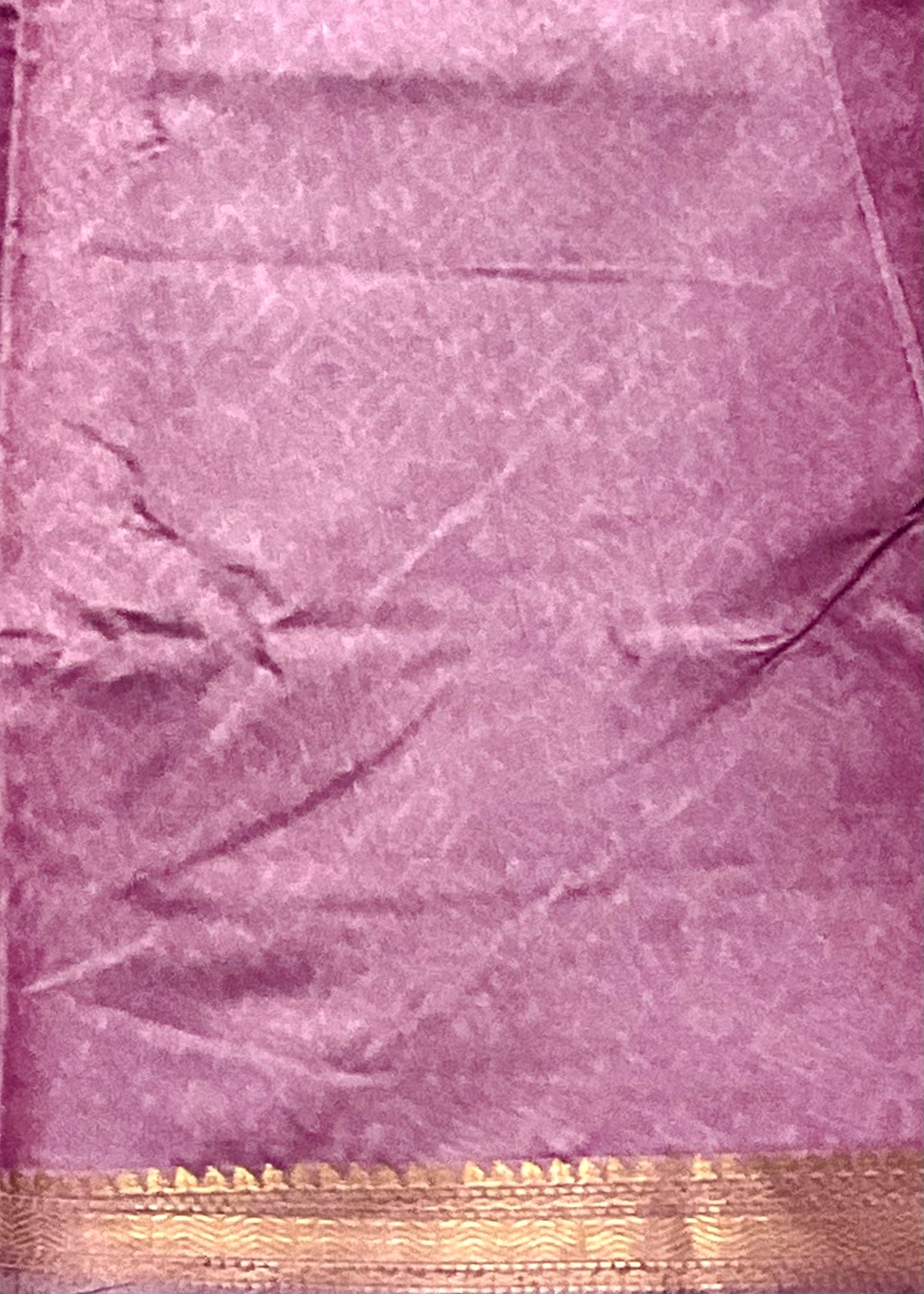 Kalamkari Leheriya Printed Soft Silk Saree in Lavender with Designer Pallu and Gold Border
