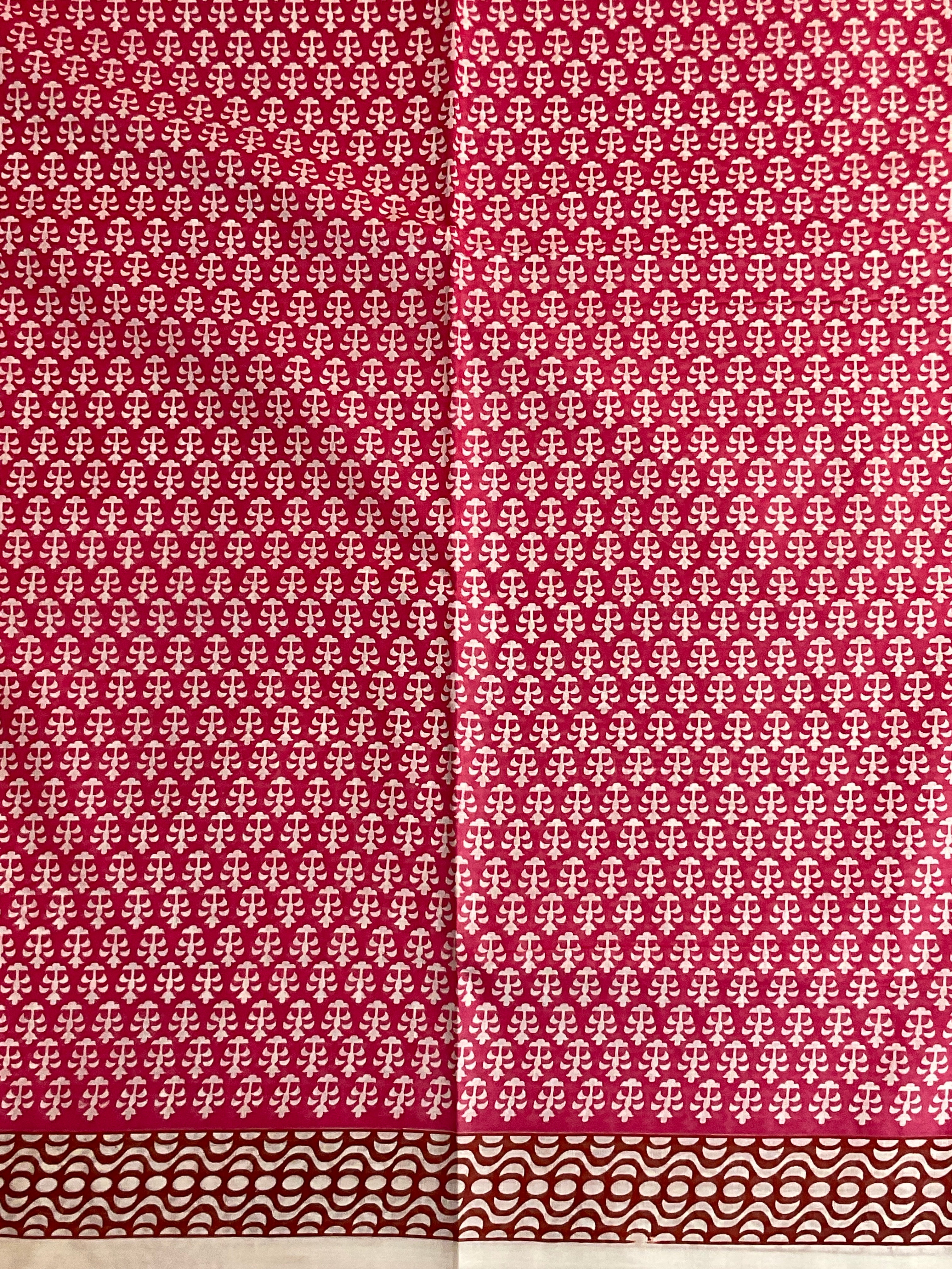Pink Floral Printed Cotton Saree with Blouse (Design 2)