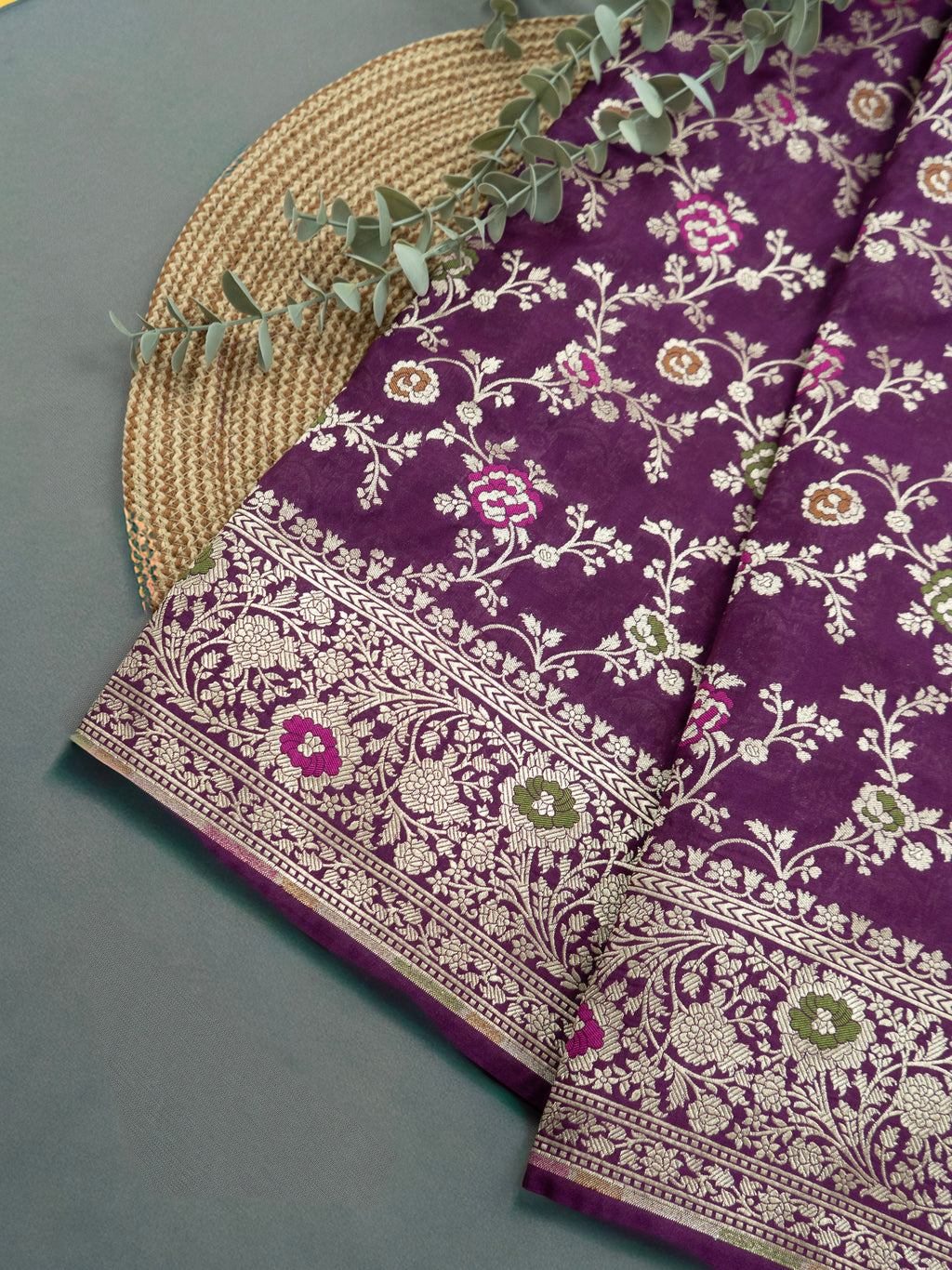 Pure Banarasi Katan Silk Saree in Purple with Silver Zari & Rich Zari Pallu